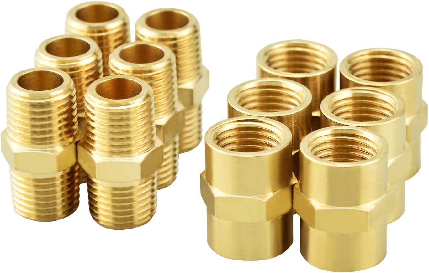 GASHER 4PCS Metals Brass Pipe Fitting, Hex Nipple Brass Tone, 3/4" x 3/