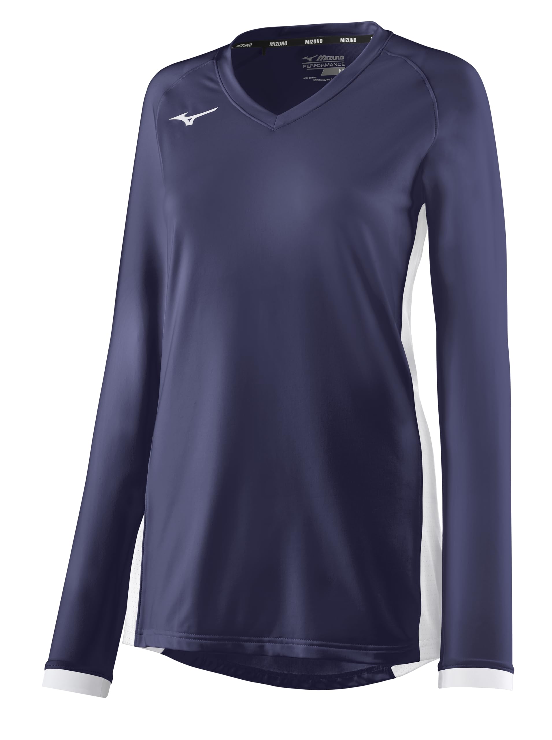 Mizuno Youth Girl's Spike Long Sleeve Volleyball Jersey, Navy-White
