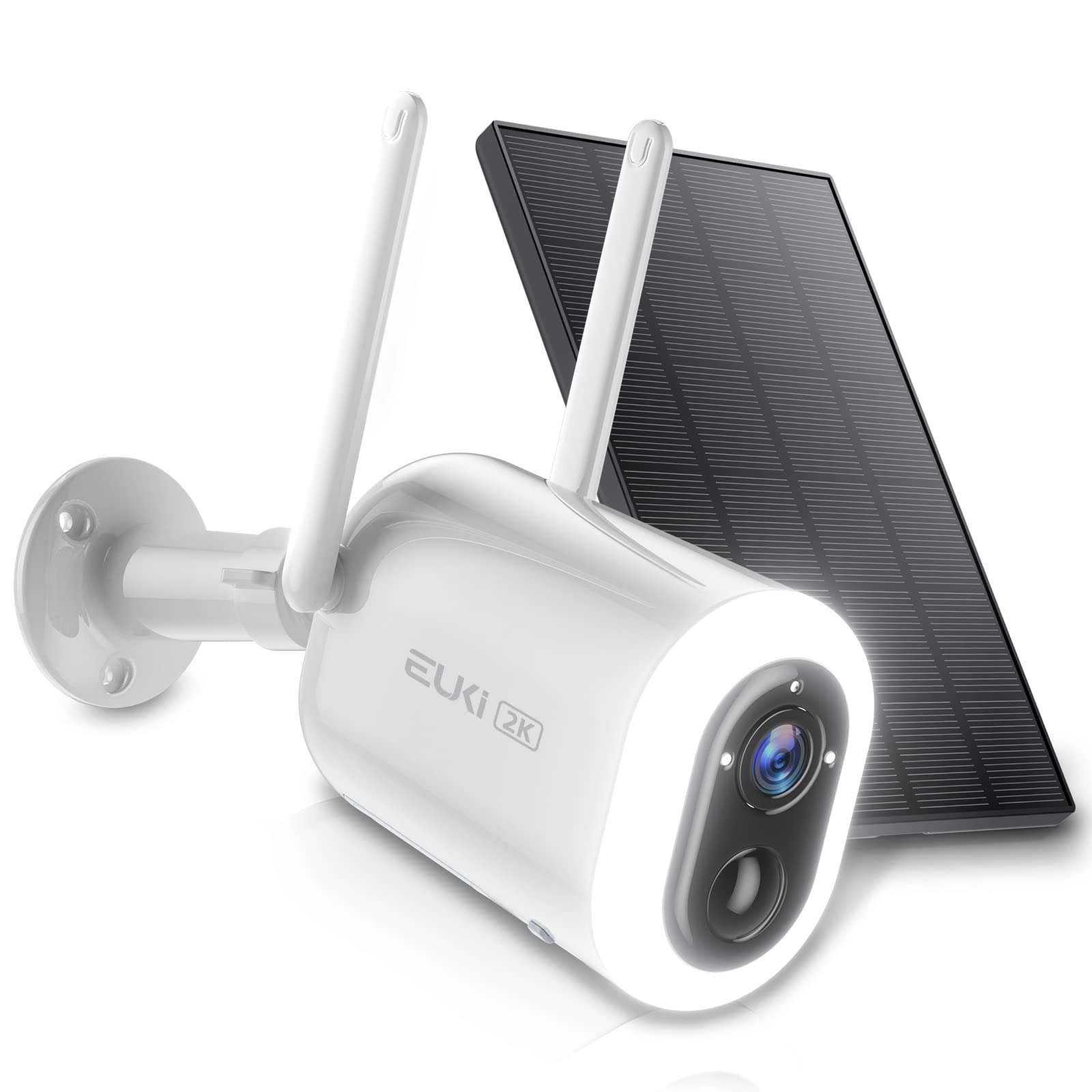 EUKI Solar Security Camera 2K Security Camera Outdoor, Floodlight Camera, 800 Lumen LED, WiFi, Wireless, Full Color Night Vision, AI Human-Detection, Audible and Visual Alarm, Battery Solar Powered.