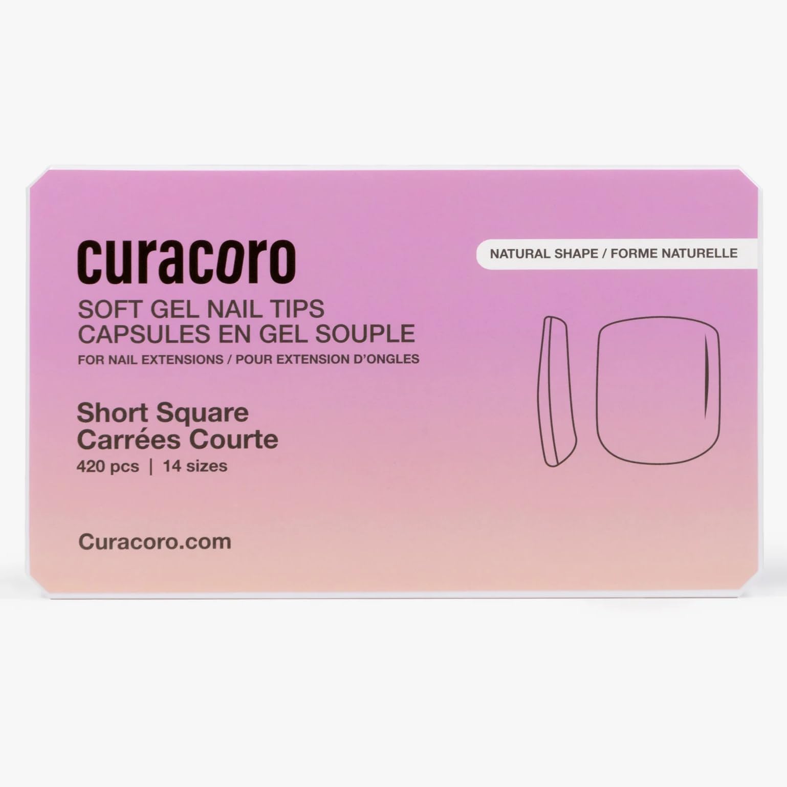 Curacoro Natural Nail Soft Gel Tips, 420Pcs Clear Full Cover Acrylic Gel Tip, 14 Sizes, Long-Lasting Salon Quality