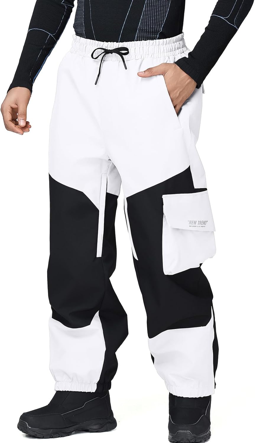 YEEFINE Men's Snow Ski Pants Insulated Womens Cargo Snowboard Pants Baggy Waterproof Winter Outdoor - Image 4