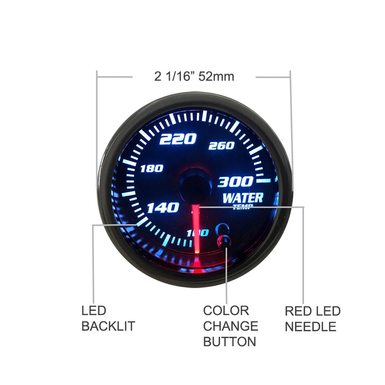 Termometr do wody 2'52 mm z czujnikiem temperatury NPT 1/8 100-300 °F LED 7 kolorów