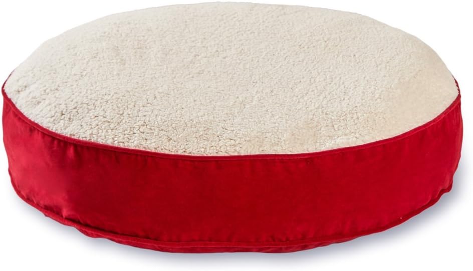 Happy Hounds Scout Deluxe Round Dog Bed, Large 42-Inch, Crimson/Sherpa