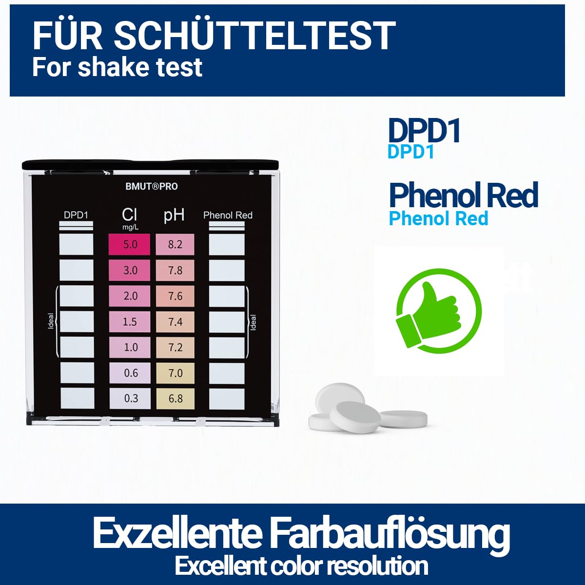 Pool Tester pH e cloro 2 in 1 | Tester dell'acqua | DPD1 e fenolo rosso | compresse reagenti (2 x 500 pezzi)
