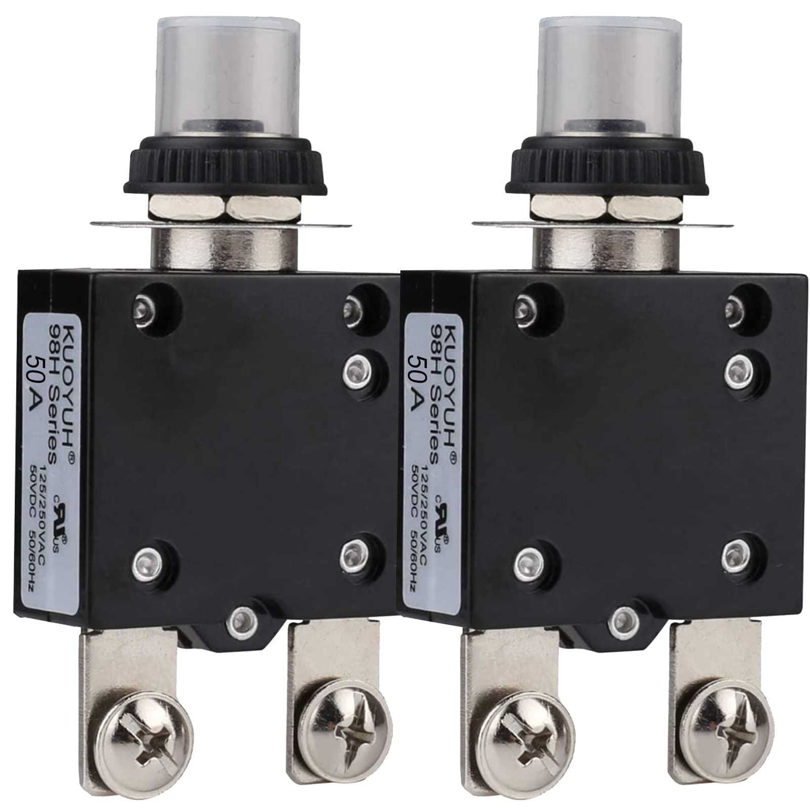 DIYhz Thermal Circuit Breaker,98 Series 50A 125/250VAC Circuit Breaker Push-Button Reset with Quick Connect Terminals and Waterproof Button Cover