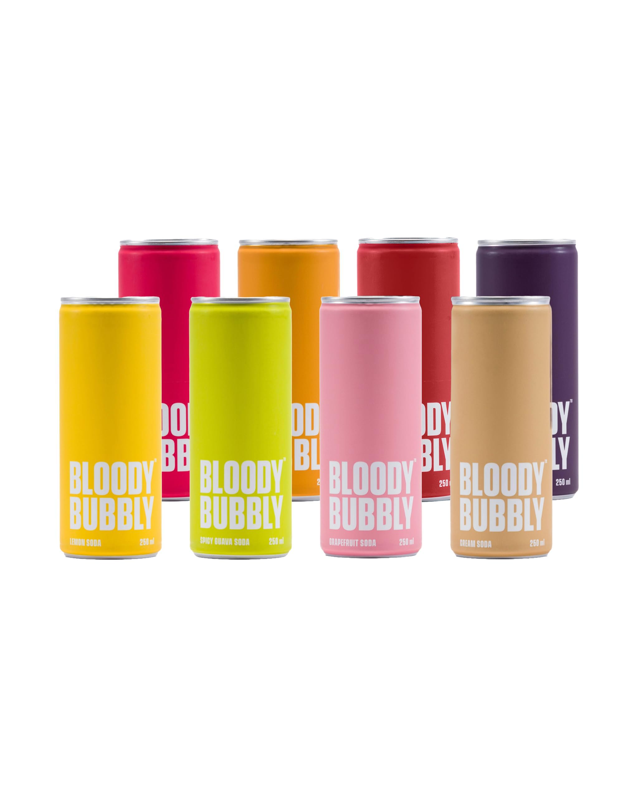 BLOODY BUBBLY Flavoured Soda | Variety Pack | Box of 8 (250 ML Each) | No Added Artficial Flavours, Colours & Preservatives