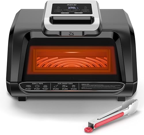 Combo eléctrico de parrilla interior sin humo y freidora de aire, 7 en 1, parrilla, asar, hornear, crujiente, deshidrata y más, con platos