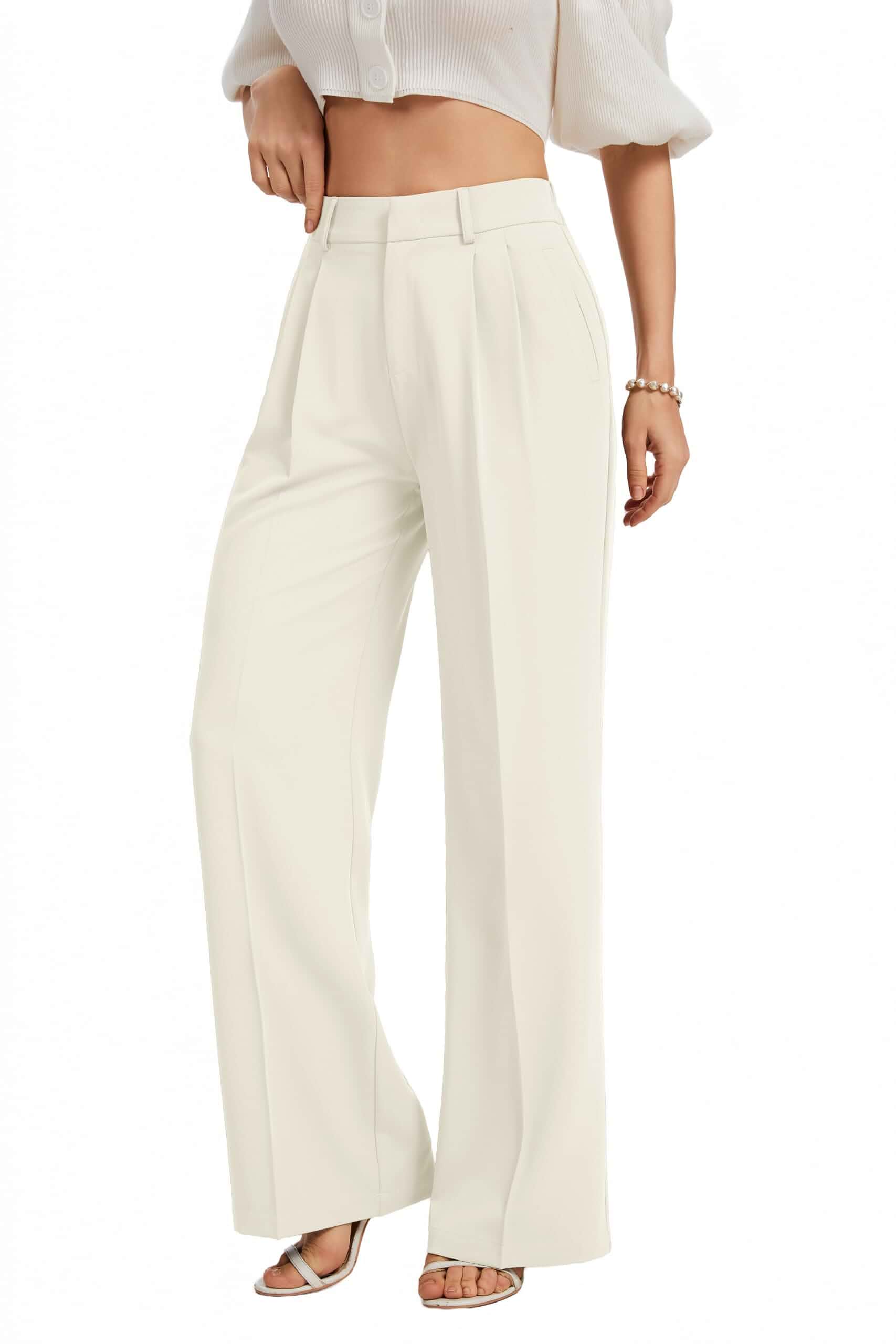 FUNYYZO Wide Leg Work Pants Women High Waist Trousers Business Outfits Office Dress Pants for Women, High Waisted, Stretchy Back Elastic Waistband, Multiple Color Size, Casual, Loose Summer Pants