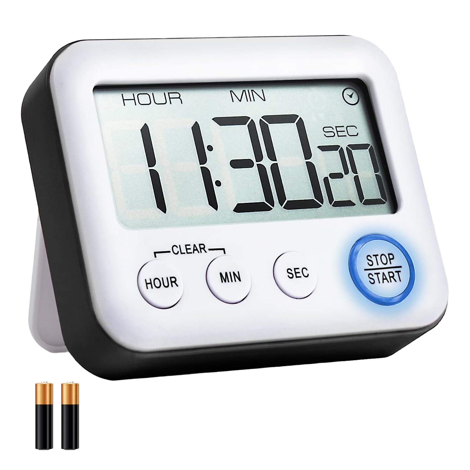 Digital 99h 59m 59s Kitchen Timer & Alarm Clock, Loud 100dB, Strong Magnetic, Large LCD, Silent/Beep Mode, Power-Saving, Light Indicator, Countdown & Stopwatch for Cooking, Classroom (Black)