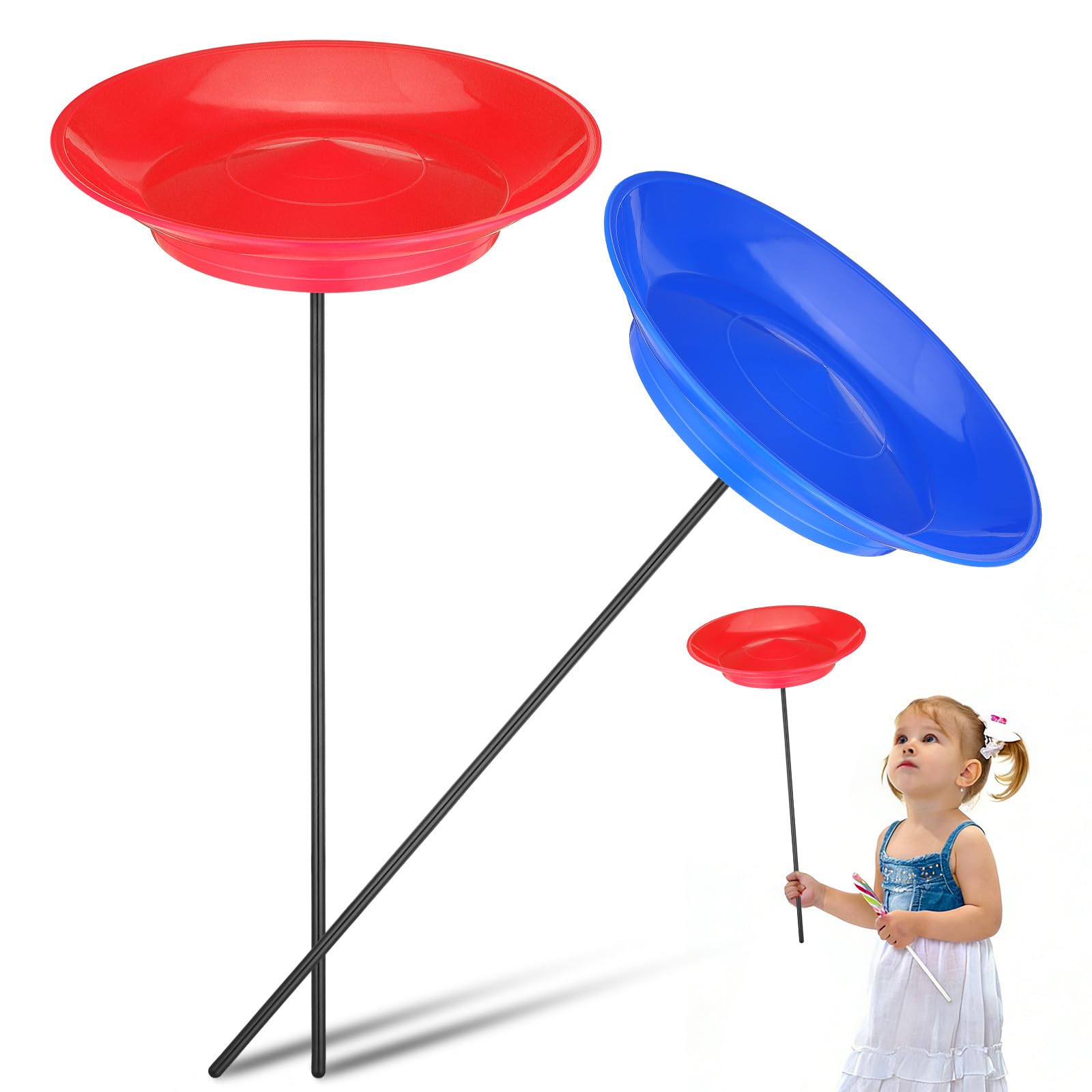 DEEPCRAFF 2-pack Juggling Spinning Plates with Sticks - Blue &red Circus Performance Kit for Kids & Adults - Balance Skill Training Toys