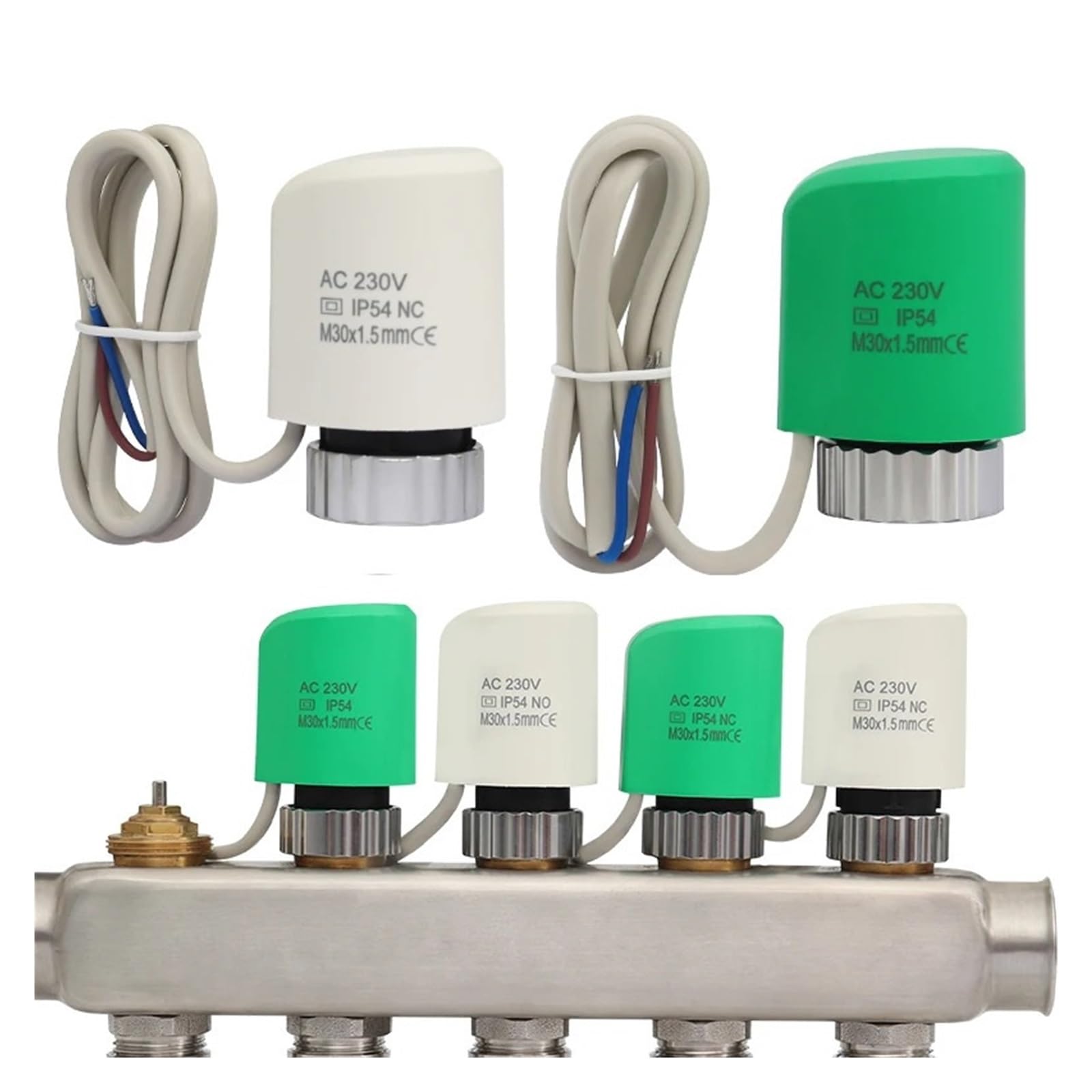 230V normalnie zamknięty normalnie otwarty M30x1,5 elektryczny siłownik termiczny do ogrzewania podłogowego TRV termostatyczny zawór grzejnikowy(5 Pcs 230V NC White)