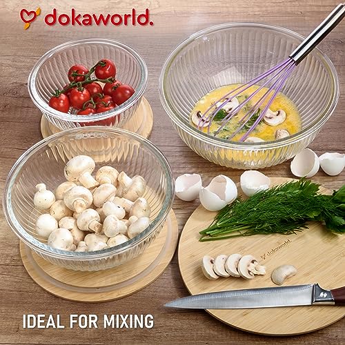 dokaworld Glass Mixing Bowls - Nesting Bowls - Space Saving Glass Bowls with Lids - Set of 5 Stackable Microwave Glass Containers (3 Pack Mixing Bowls with Lids - Image 8