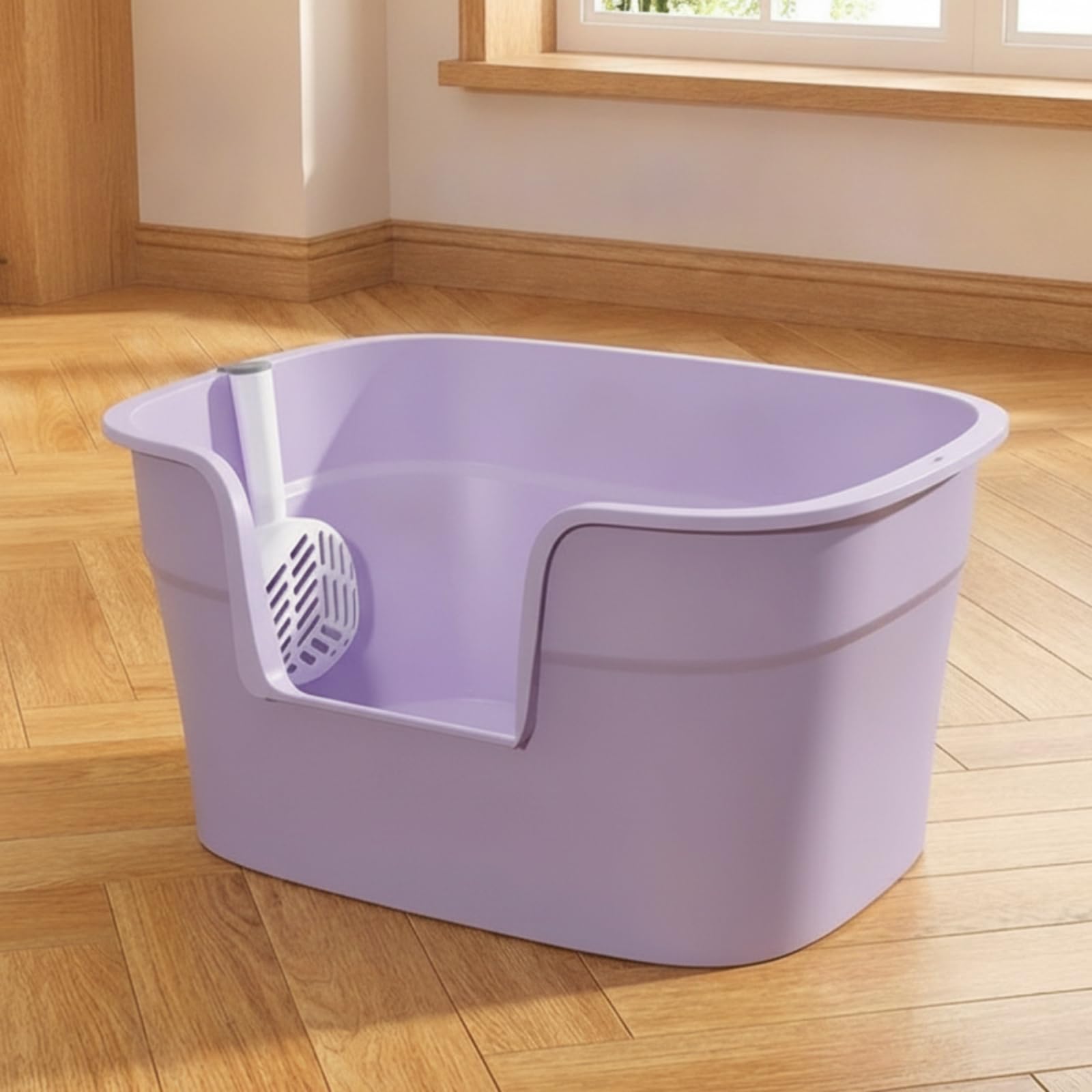 Cassettina per Gatti Lettiera Box Vassoio Contenitore Ampio con Ingresso Frontale Apertura Bassa per Accesso Facile in Polipropilene Resistente Adatta, Viola Grigio Chiaro