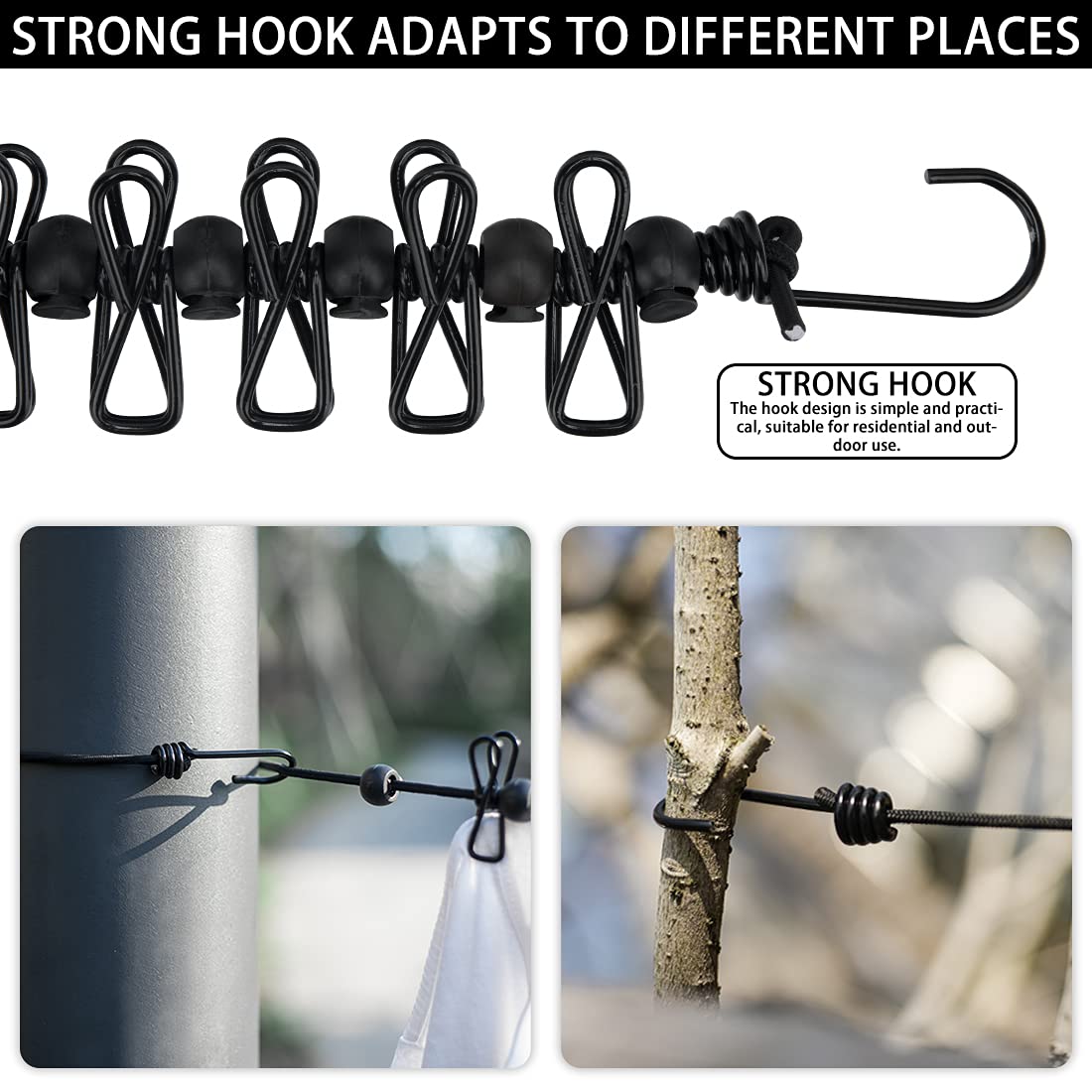 Stendibiancheria Esterno Retrattile - 2 Pezzi Con 12 Clip - Regolabile Da 180 A 380 Cm - Per Viaggi - Foto 13