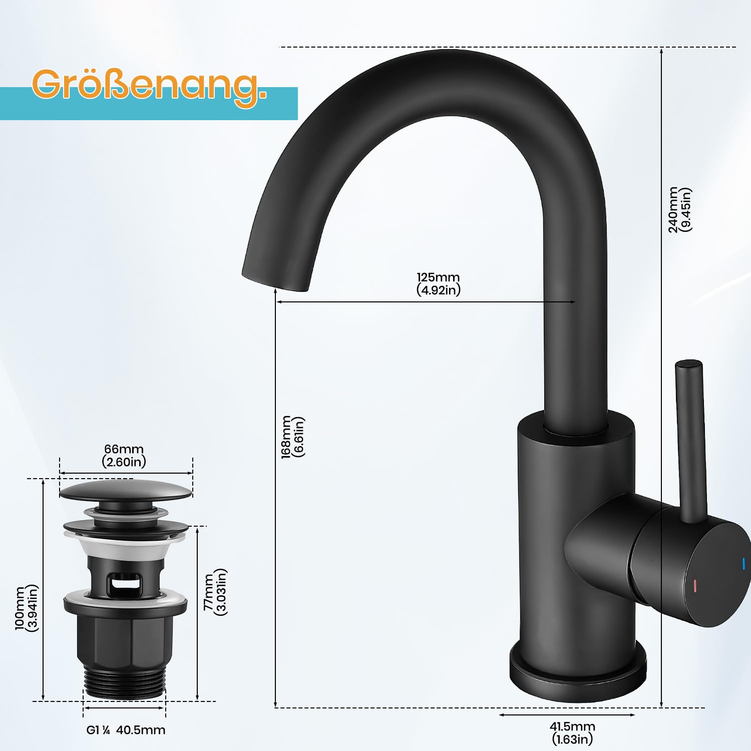 Wasserhahn Bad Hoch Mit Ablaufgarnitur,Badarmatur Schwarz