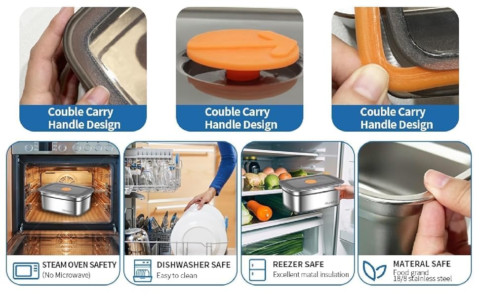 Image of STARKENDY Stainless Steel Food Storage Containers | 316 Food Grade Fridge storage container Leakproof Kitchen Organizer | Freshness Locking, Microwavable & Freezer Safe (1500 ML PACK OF 3)