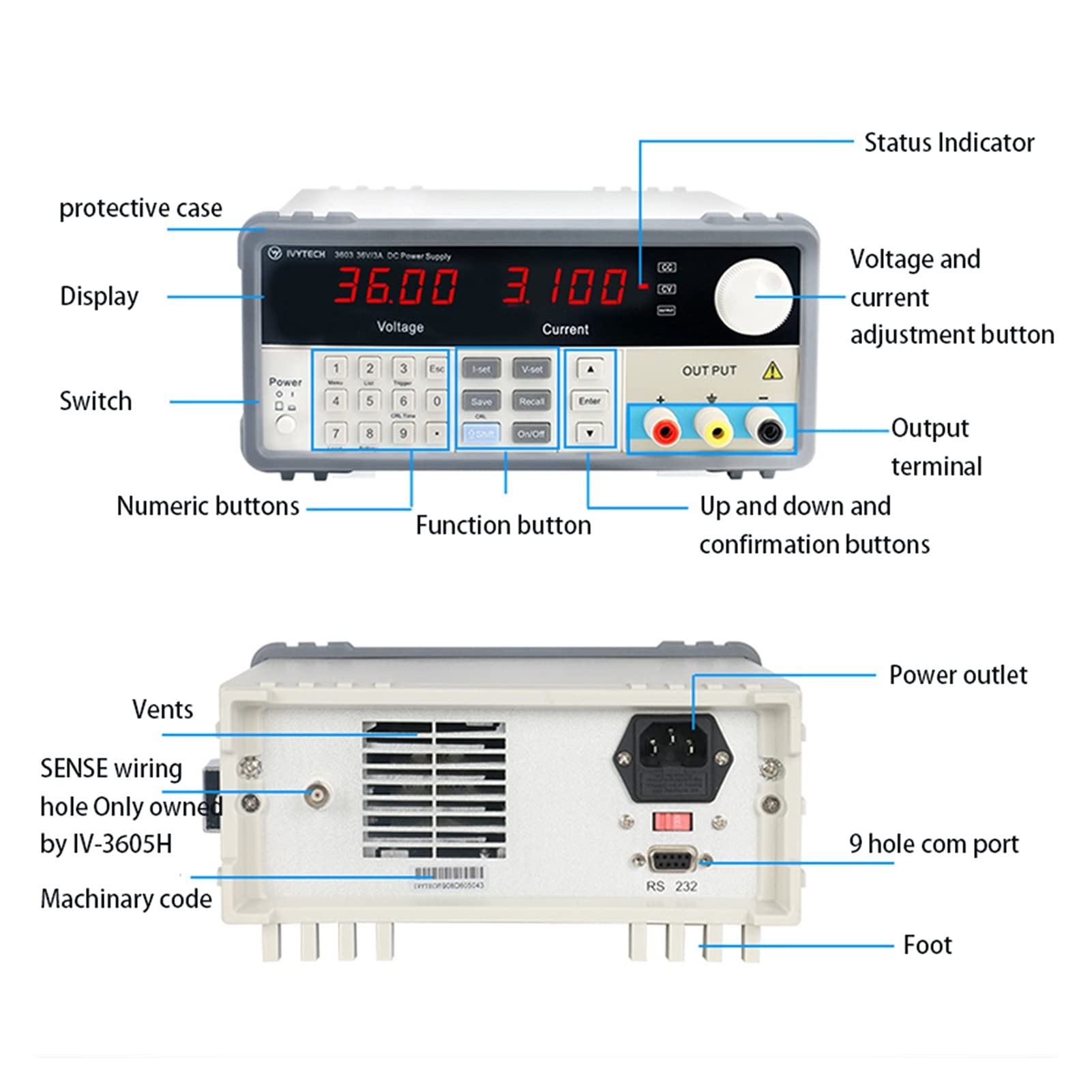 Alimentation Laboratoire, Programmable professionnel Dc Alimentation de banc 3 6V 10A 60V 5A Source d'alimentation de laboratoire réglable réglée numérique(G3X 60V 5A)