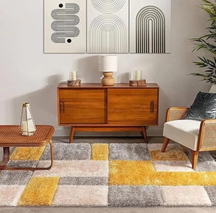 Image of Shaggy Carpet for Home 2 x 6 Feet Ultra-Soft, Thick, and Stylish Shag Texture Ideal for Living Room, Bedroom, or Office - Easy to Clean and Perfect (Yellow Gray Beige,)
