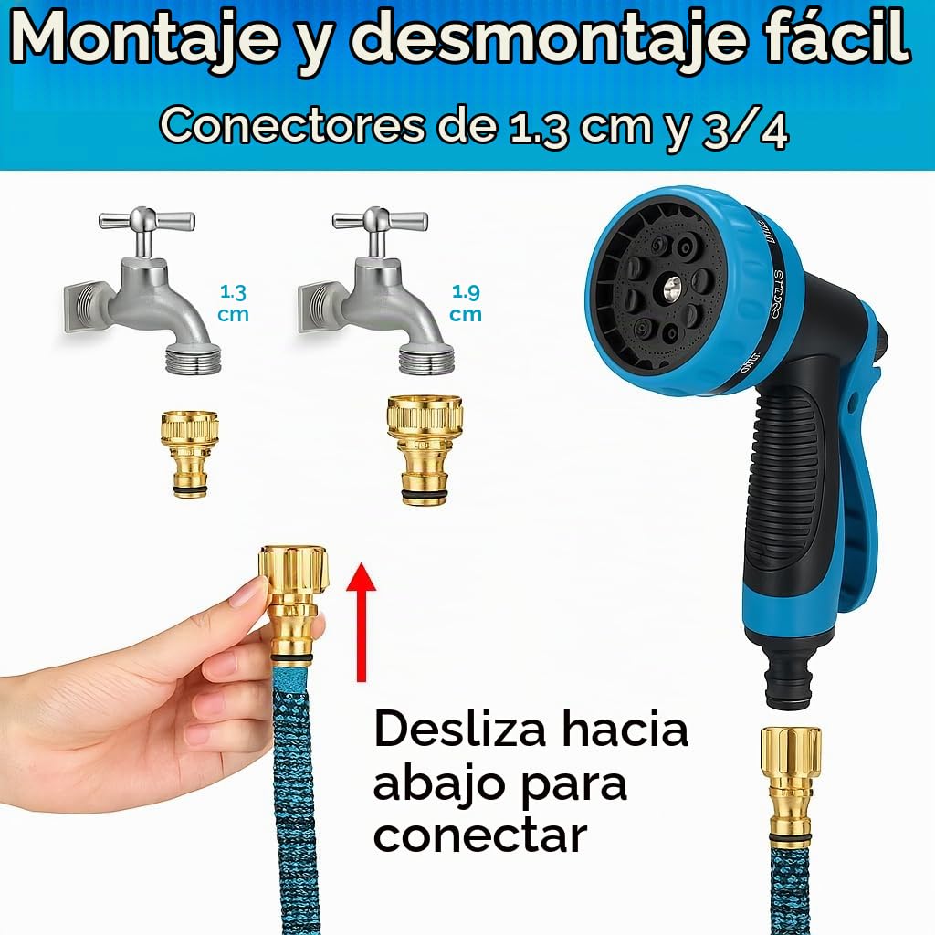 Manguera Extensible Jardín 22,5 m / 75 FT, Manguera Flexible Antitorsión con Látex 3 Capas y Tejido 3750D, Pistola de Riego 10 Funciones, Conectores Metálicos, Bolsa y Gancho