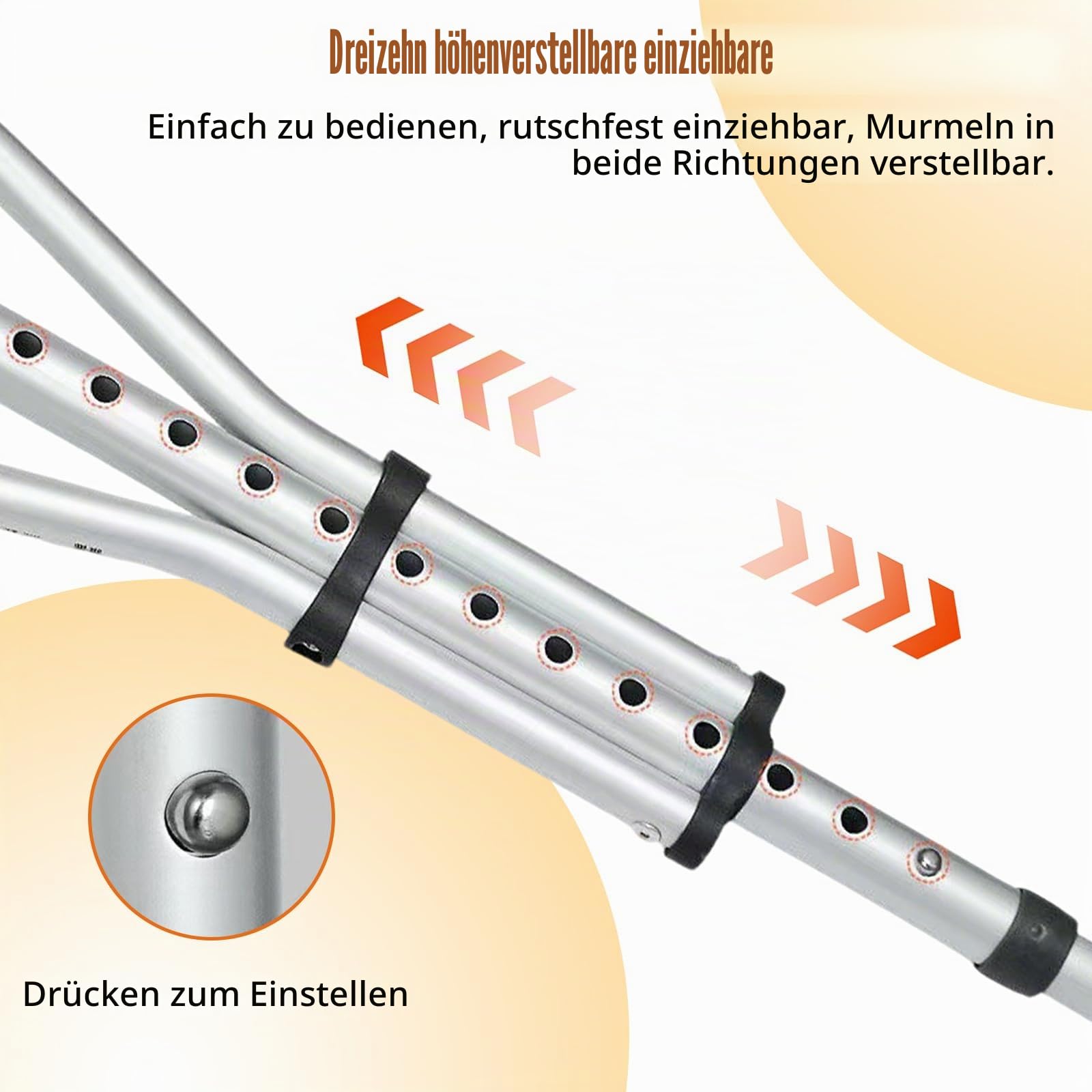 Unterarmgehstützen Aluminium, Faltbare Krücken höhenverstellbar 135–195 cm, 136 kg belastbar, Gehstützen mit rutschfesten Füßen, für Erwachsene nach OP oder Beinverletzung, 1 Paar