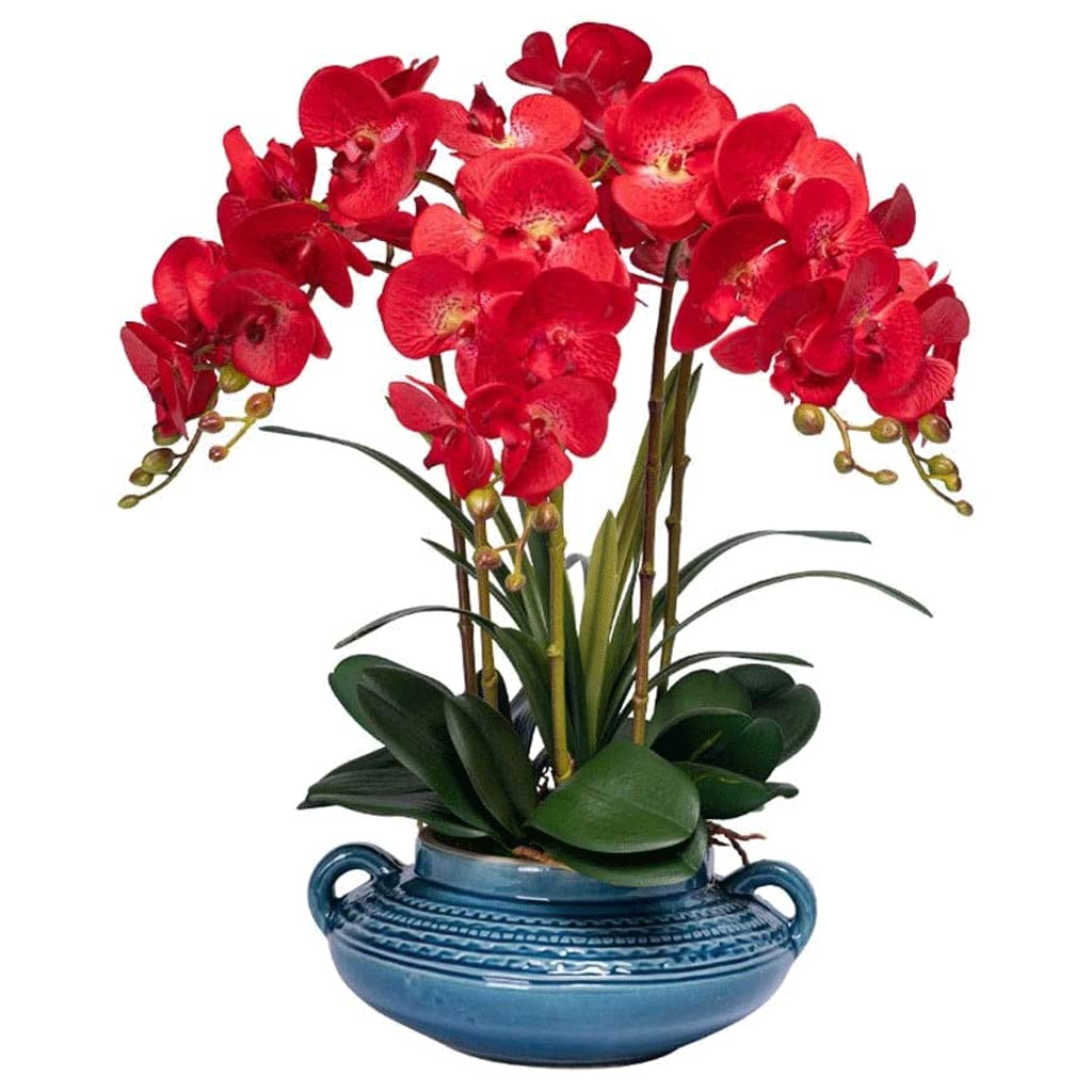 MYUYEE Artificial Flowers Artificial Flowers Plant Arrangement Faux Orchids Potted Artificial Phalaenopsis Flowers With Vase For Office Home Decorate Lifelike(Red)