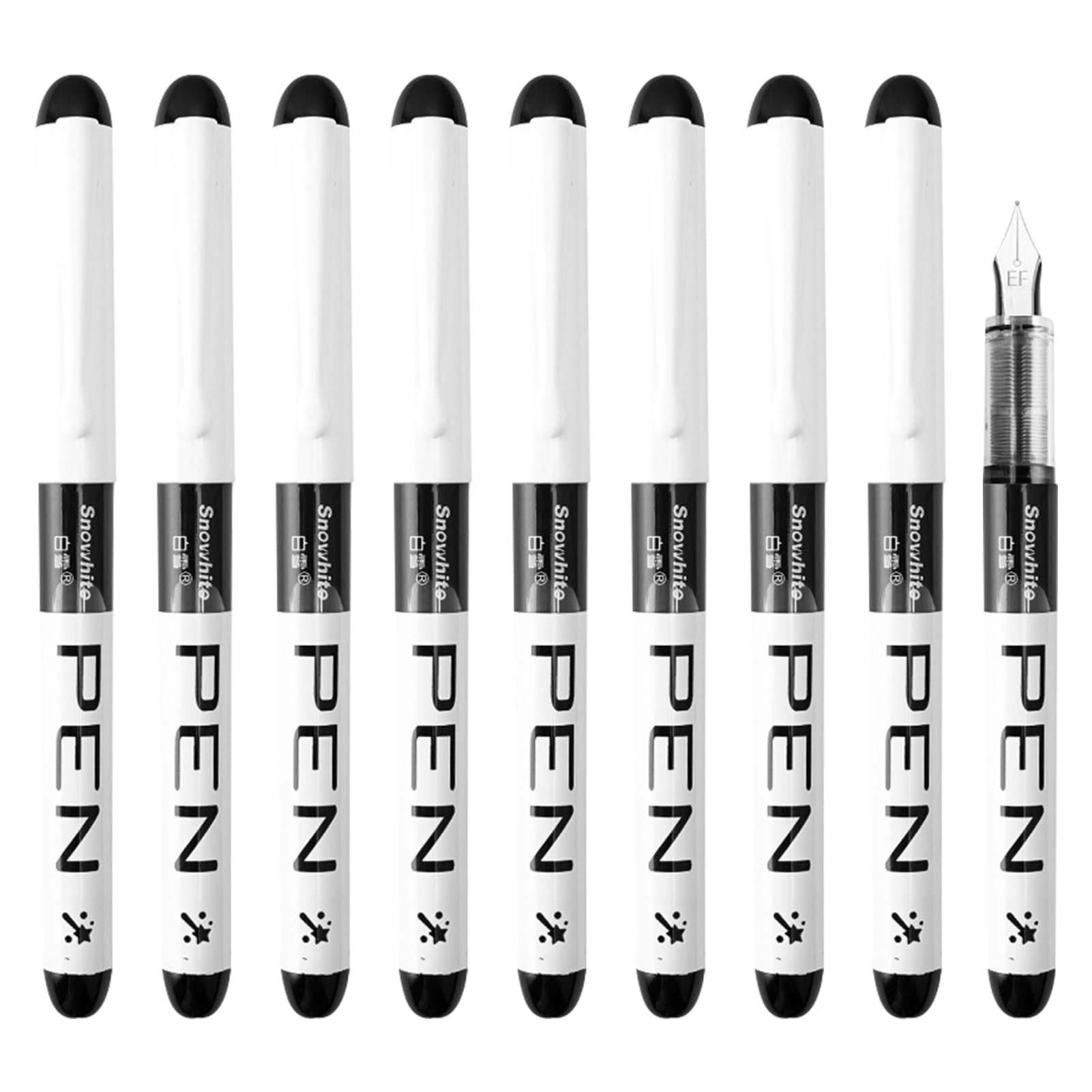 9 Pack Disposable Fountain Pen 0.38 mm Fine Nib Smooth Writing(Black)