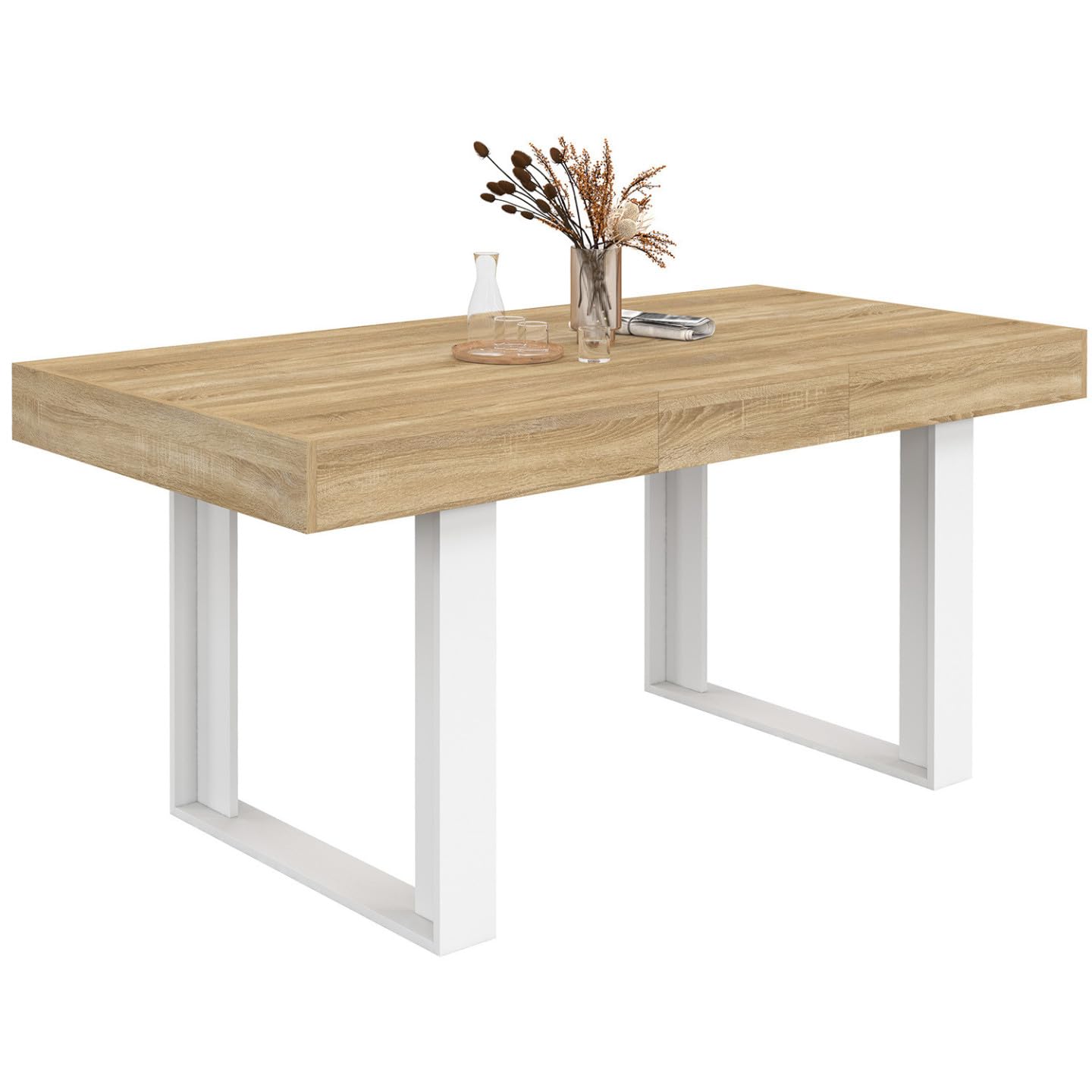 IDMarket Phoenix - Mesa de comedor extensible rectangular (4 – 6 personas, madera y blanco, 120 – 160 cm)