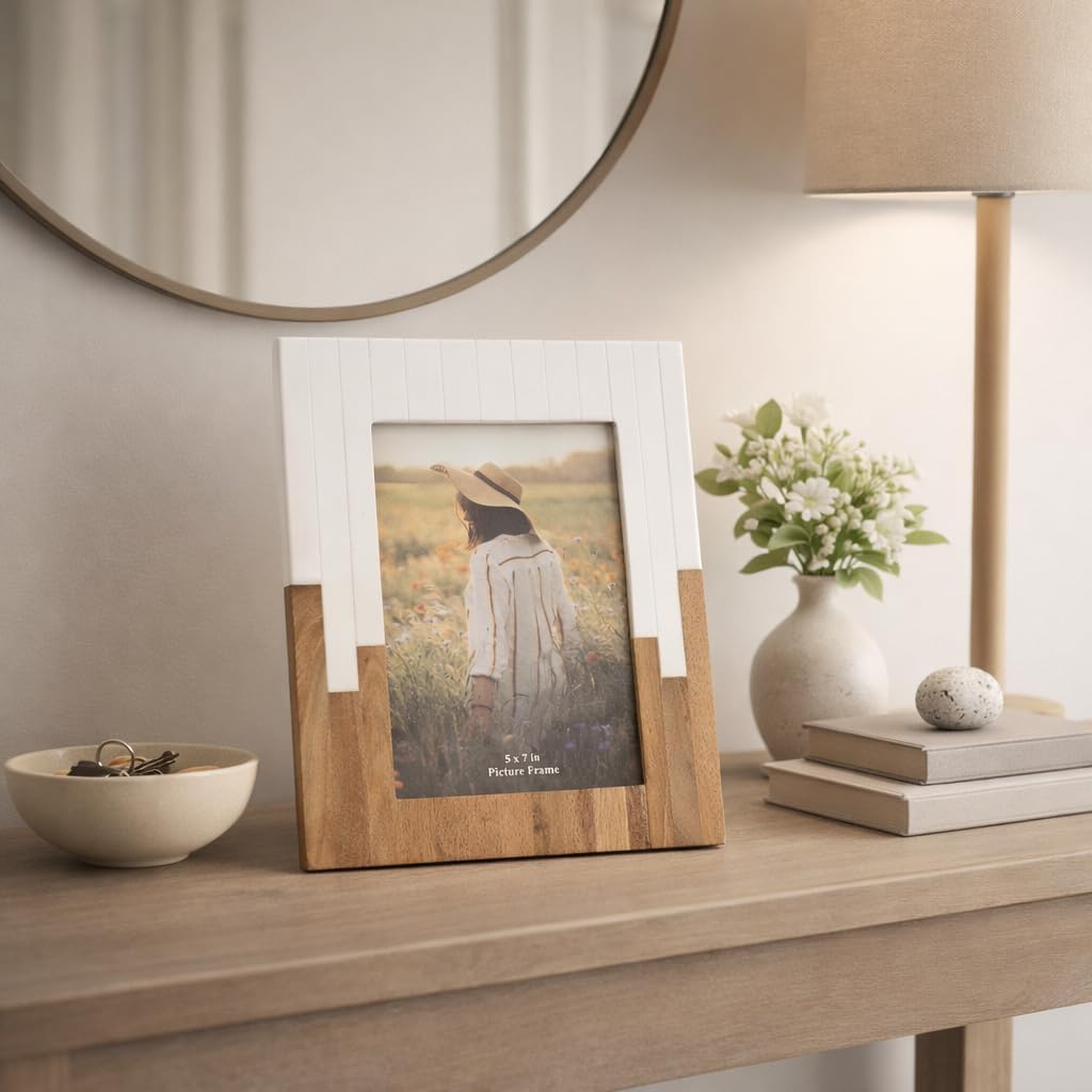 Timeless Resin Two-Tone Photo Frame for Home Decor - Picture Frames for Living Room Centerpiece, Shelf Display, and Tabletop Styling - Decorative Frames for Office or Study Desk - 10", White & Brown