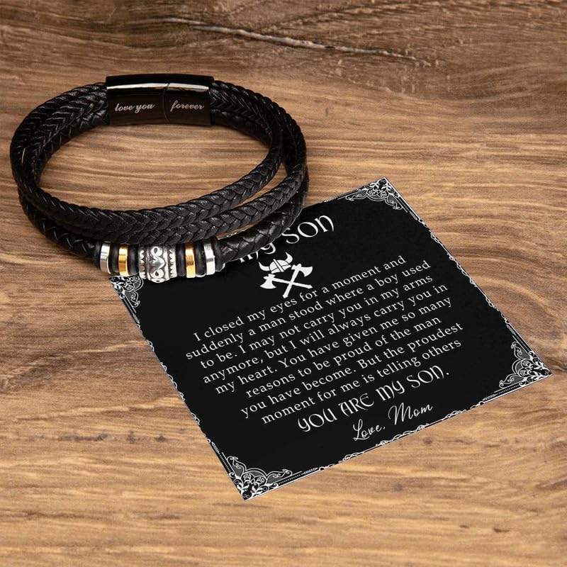 To My Son Leather Bracelet, Son Gifts From Mom And Dad, Bracelets For Sons From Father Mother, Gift For My Sons Christmas, Graduation Birthday With Message Card And Gift Box4
