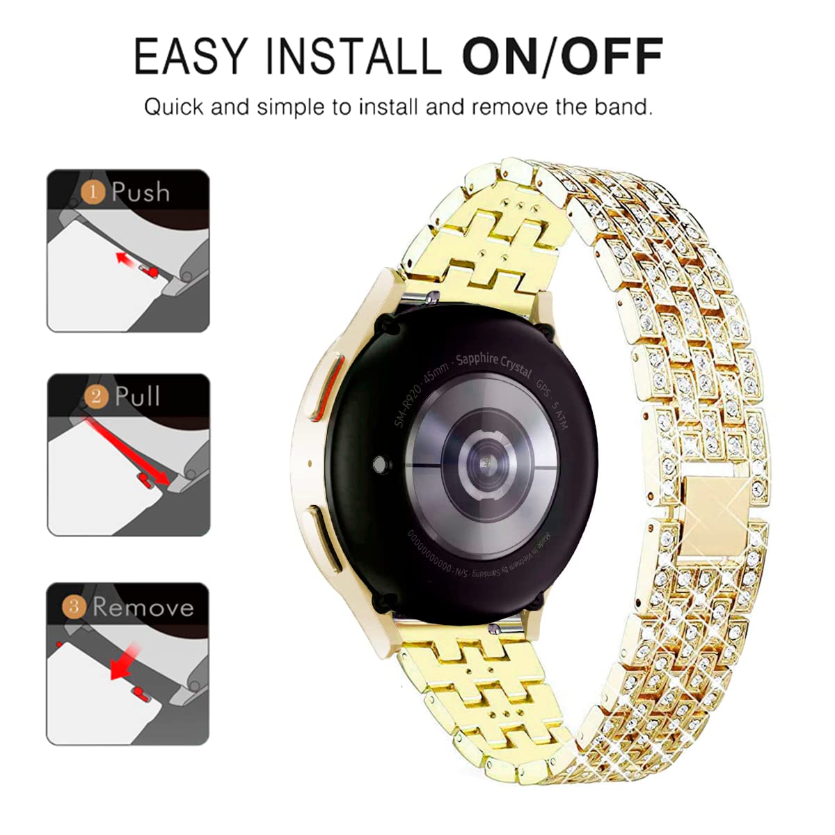 DEALELE Armband Kompatibel mit Samsung Galaxy Watch 7/5 / 4 40mm 44mm / FE 40mm / 5 Pro 45mm, 20mm Glitzer Diamant Metall Armbänder mit Schutzhülle Cover Ersatz für Damen Herren