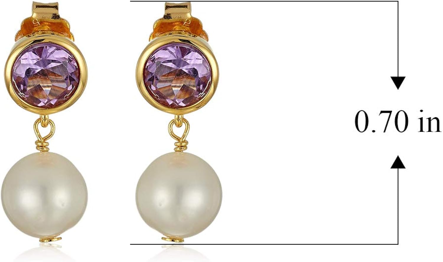 Miniatura 3 de Tienda Collection Aretes de tuerca chapados en oro amarillo de 18 quilates con bisel de piedra natal y perlas cultivadas de agua dulce