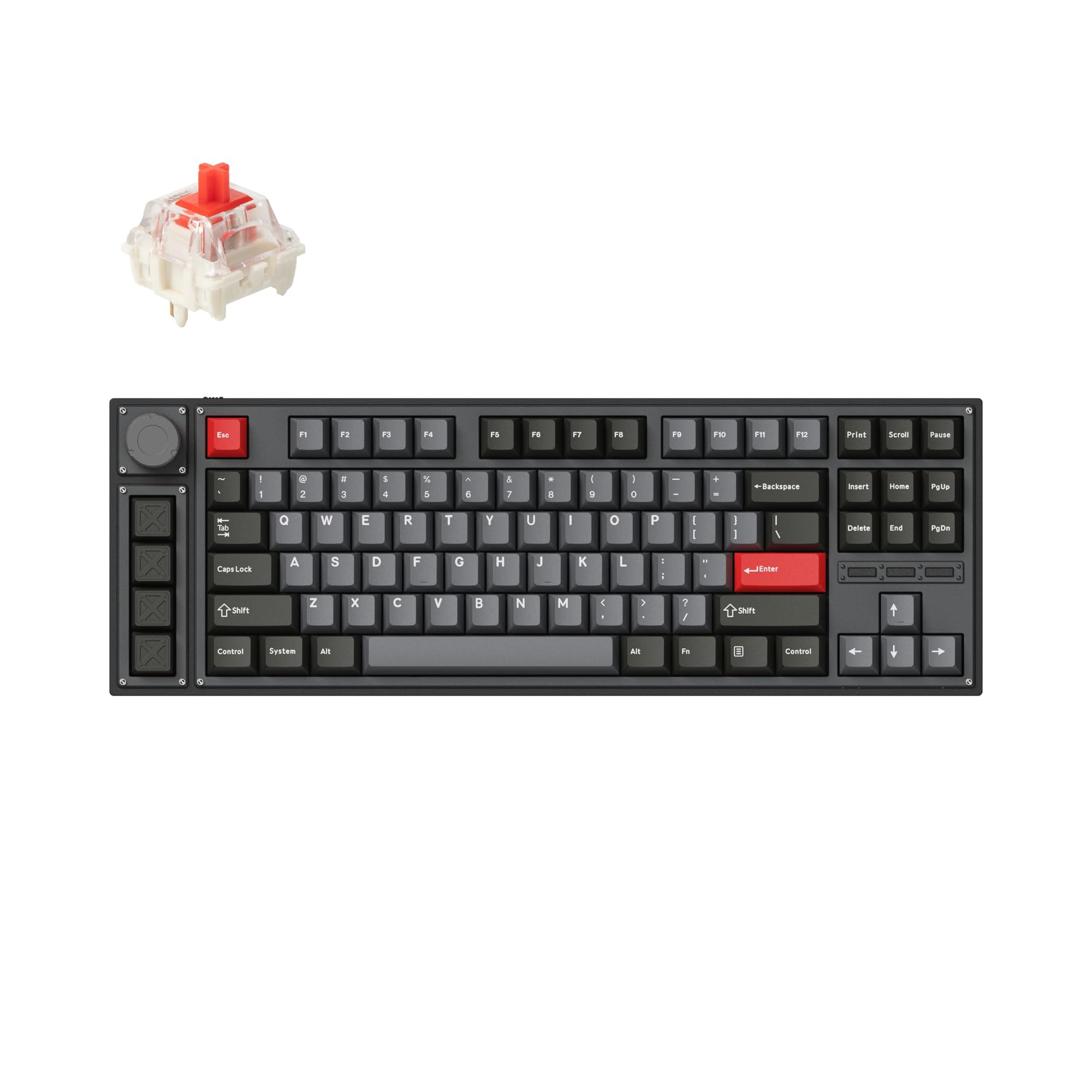 L3 TKL Layout Wireless QMK/Launcher Full-Metal Hot-Swappable RGB Backlight Custom Mechanical Keyboard for Windows/Linux, Gateron Red Switch, Fully Assembled Knob - Black
