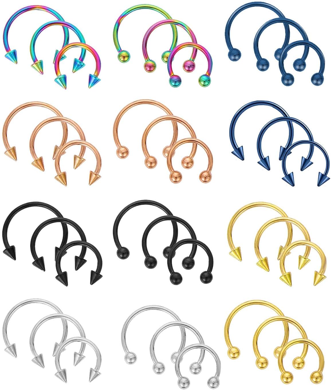JELIEE 36Pcs 16G Horseshoe Nose Septum Rings Variety of