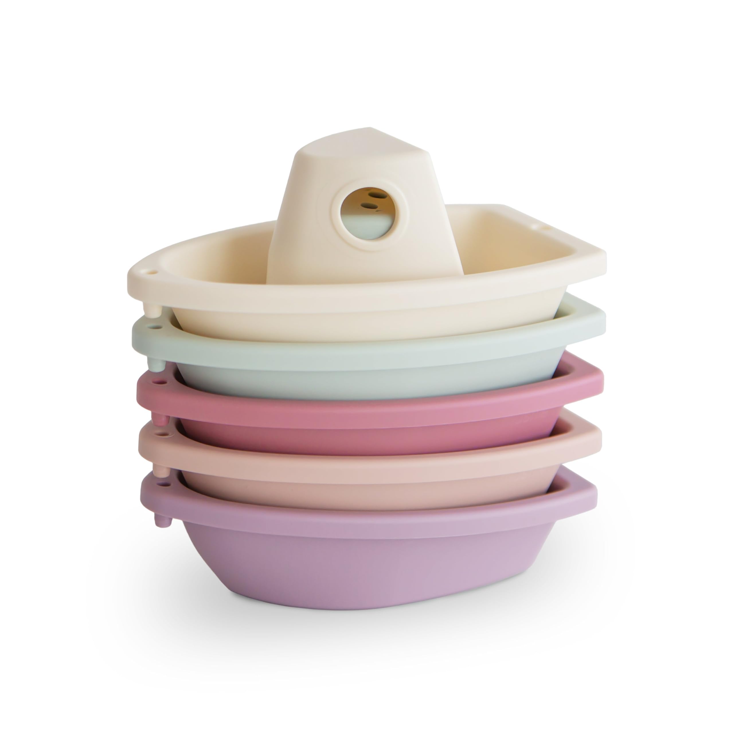 mushie Stackable Bath Boats Toy (Petal) | Floating Bathtub Toys for Baby & Toddler, Set of 5 | Made in Denmark