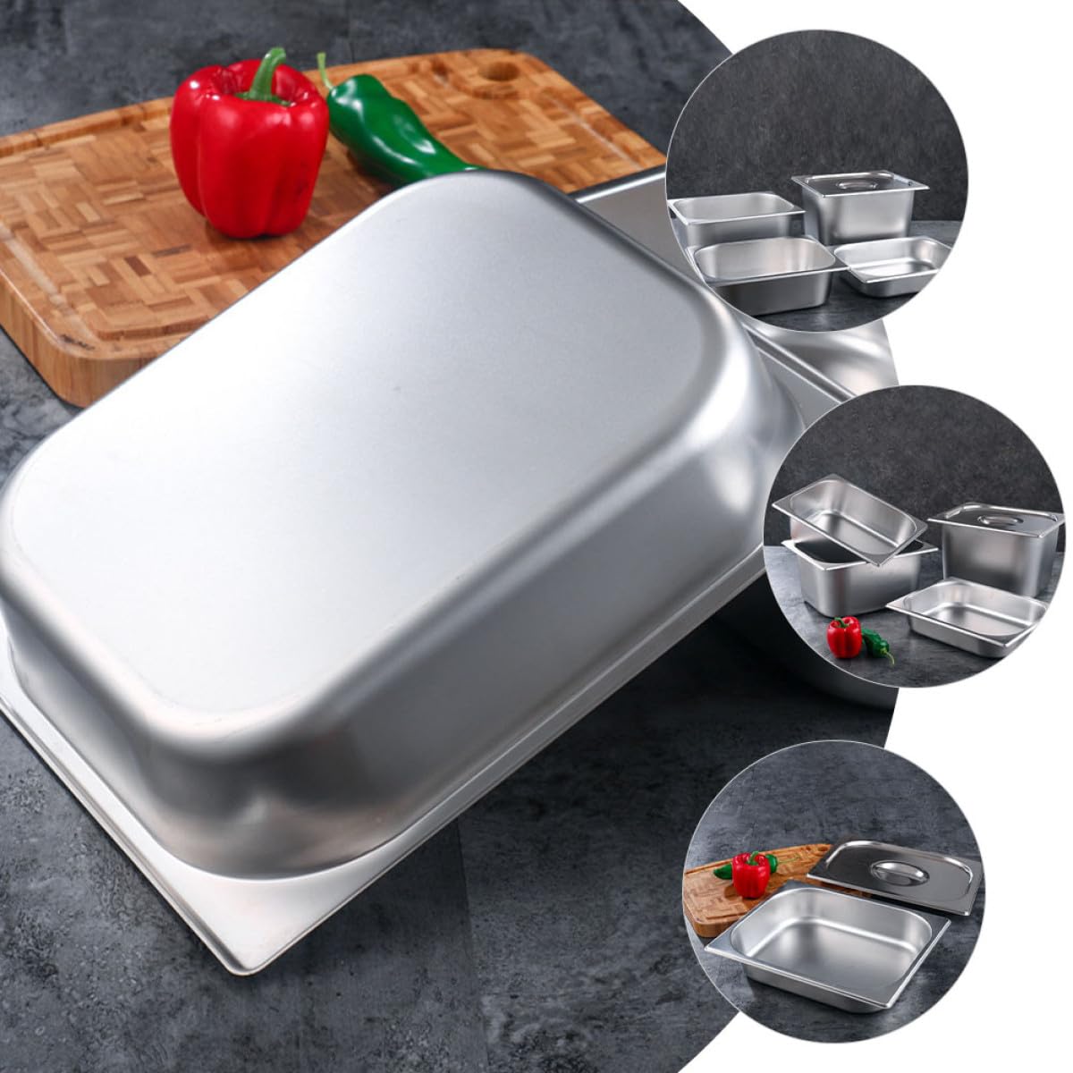 SOLUSTRE Teglia da Buffet Rettangolare in Acciaio Inox 1/2 Gn 6,5 Cm con Coperchio, Vassoio per Buffet e Porta Alimenti per Ristorazione, Vasca Mensa Resistente, per Feste e Cucina