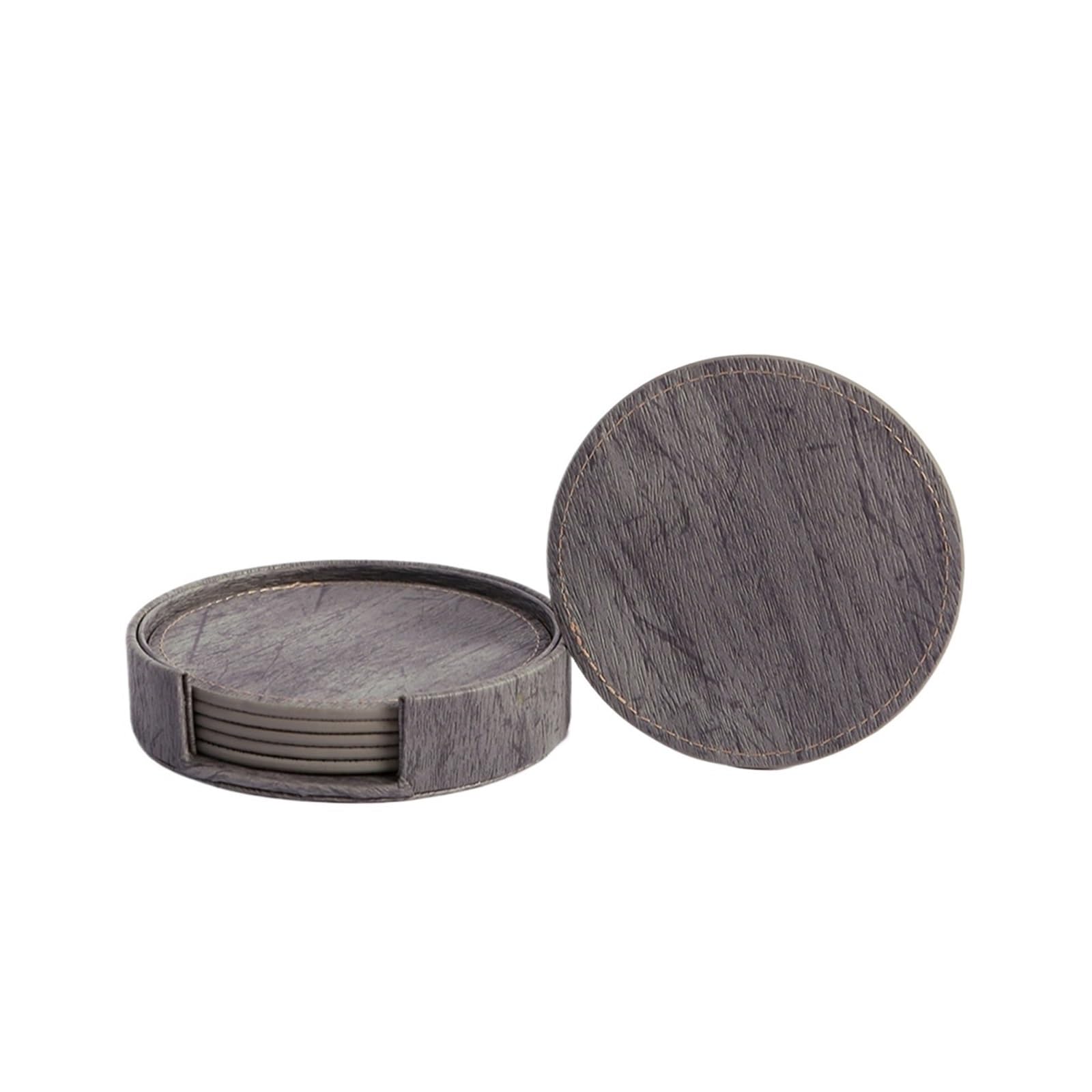 Insulated Coasters 2Sets 6Pcs Wood Grain Leather Coasters Placemats Tea and Coffee Cups Cushions Home Bar Counter Insulated Rack Non Stick(D)