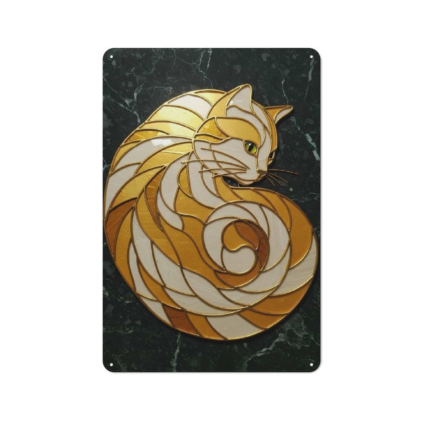 Stylized Cat Art Glass Retro-style Tin Sign 30x20cm for Man Cave Or Games Room, A Metal Wall Feature for Games Rooms And Man Caves