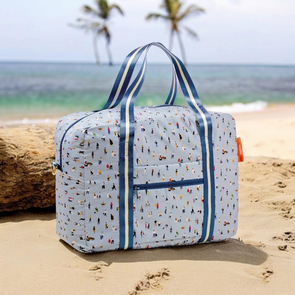 Easy Travel Bag Happy Life, lightblue, 17,5 x 19 x 3 cm, Foldable travel bag with shoulder strap