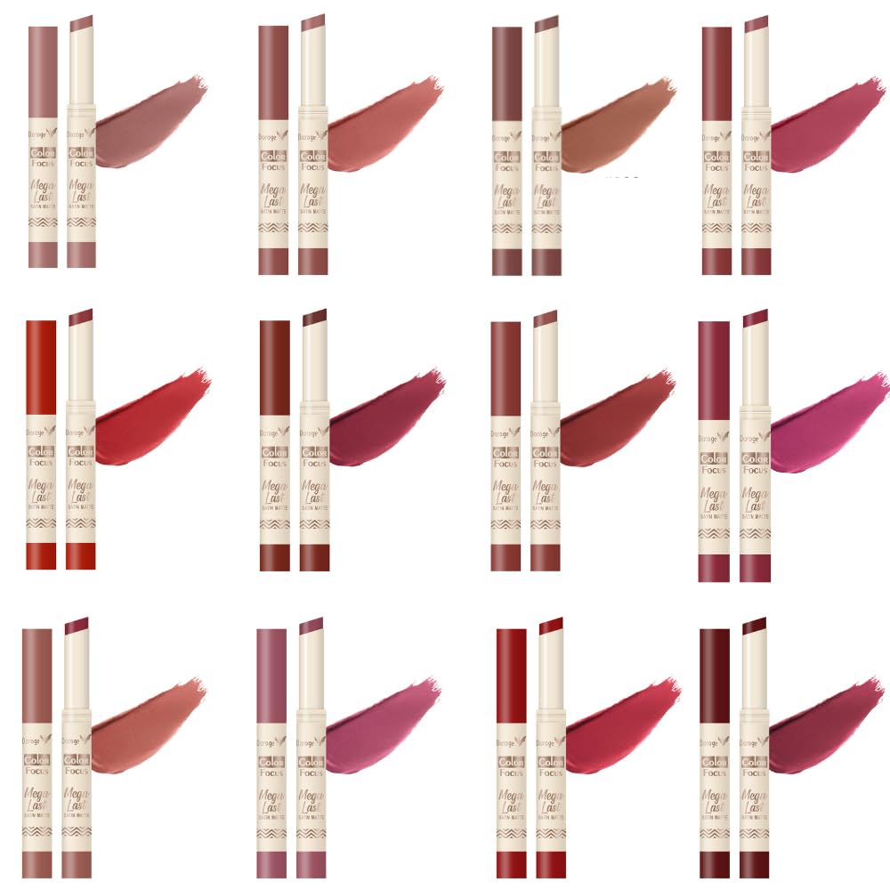 Daroge 12 Pieces Matte Lipstick Gift Set For Women - Excellent Long Lasting & Waterproof Sweatproof Summer Proof Lip Gloss Best for Summer Season Beauty - 12 Shades