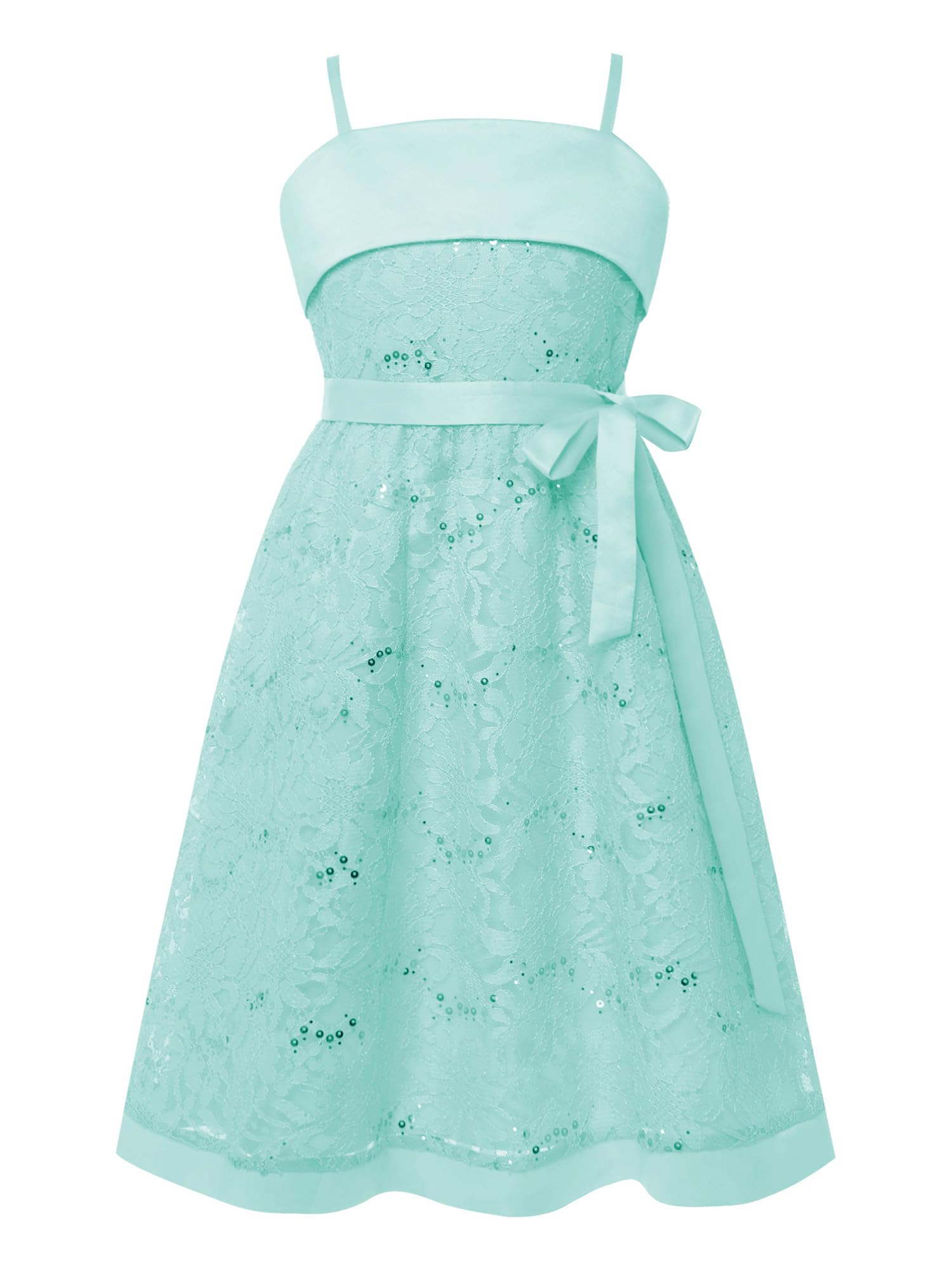 Bambini Vestito Forma A da Festa di Compleanno per Ragazze Sposa | Grande Fiocco Laterale,Spaghetti Straps,Collo Quadrato,Festa Sera,Cocktail,Prima Comunione,Damigella D’Onore,Celebrazione