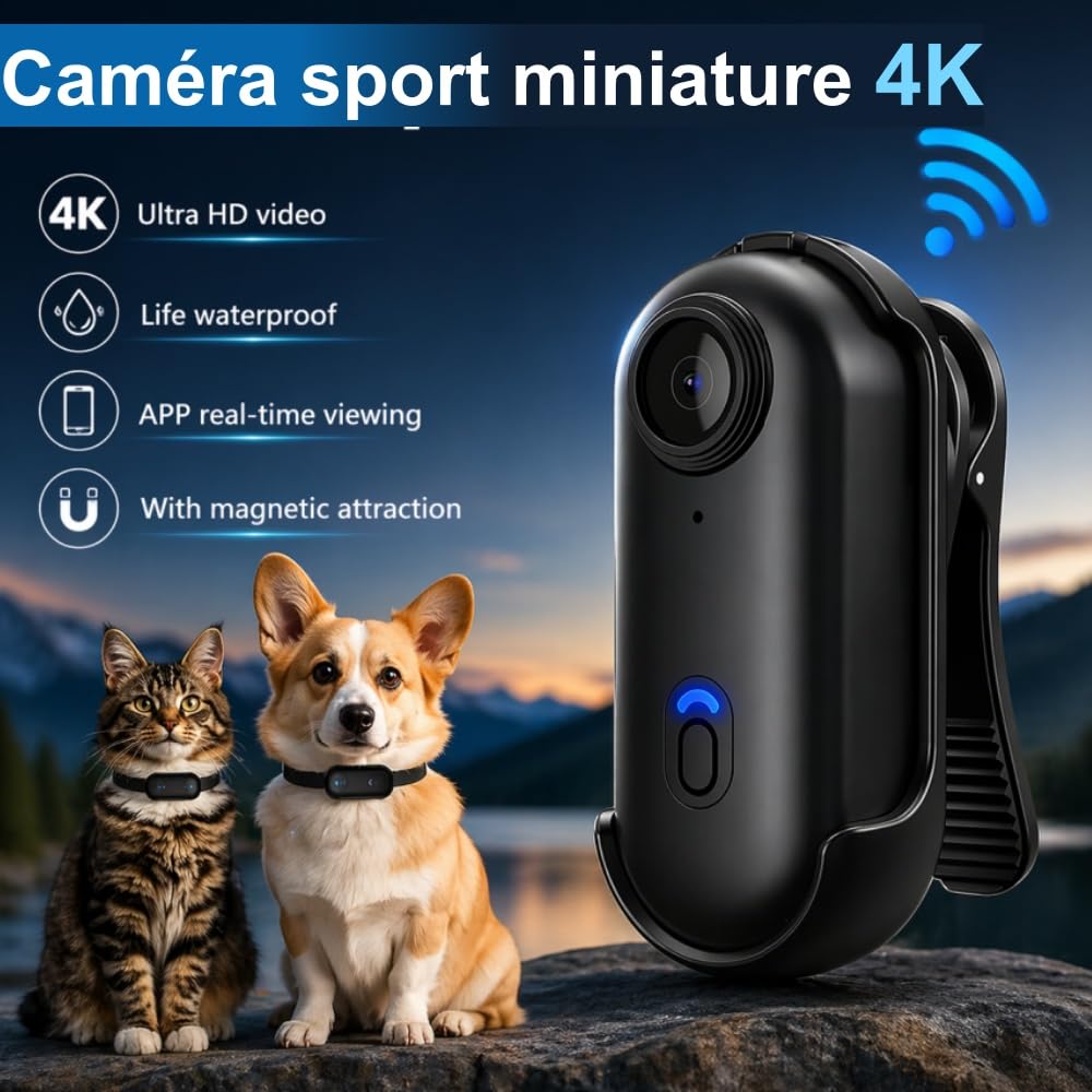 TKMARS Mini Caméra Action 4K, Caméra Sport Portable avec Clip Magnétique 360°, Caméra Moto Casque POV Vlog, Étanche avec Boîtier, Grand Angle 120°, WiFi, Idéale pour Vélo Moto Randonnée