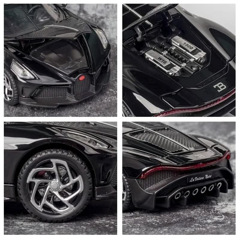 Image of 1:32 Scale Bugatti la Voiture Noire Toy Car | Metal Pullback Diecast Car for Kids with Openable Doors, Sound, Light Effects Toy for Car Enthusiasts (Color As Per Available),black