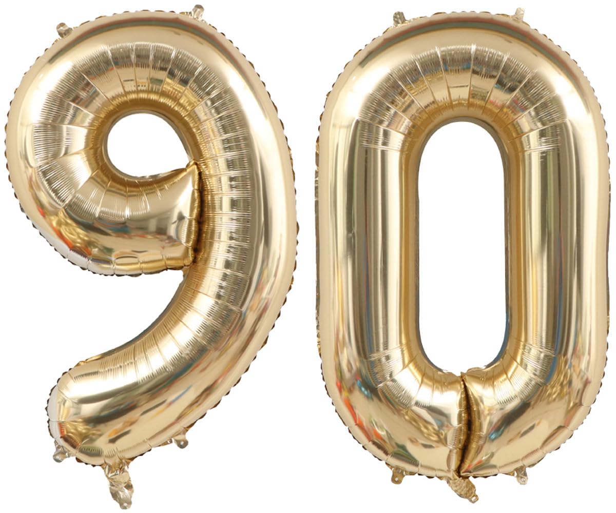 Light Gold Number 90 Balloon 40in White Gold 90 Foil Mylar Digital Balloon | Champagne Gold Birthday Jumbo Giant Large Helium Balloons 90th Anniversary Events Party Decorations Supplies