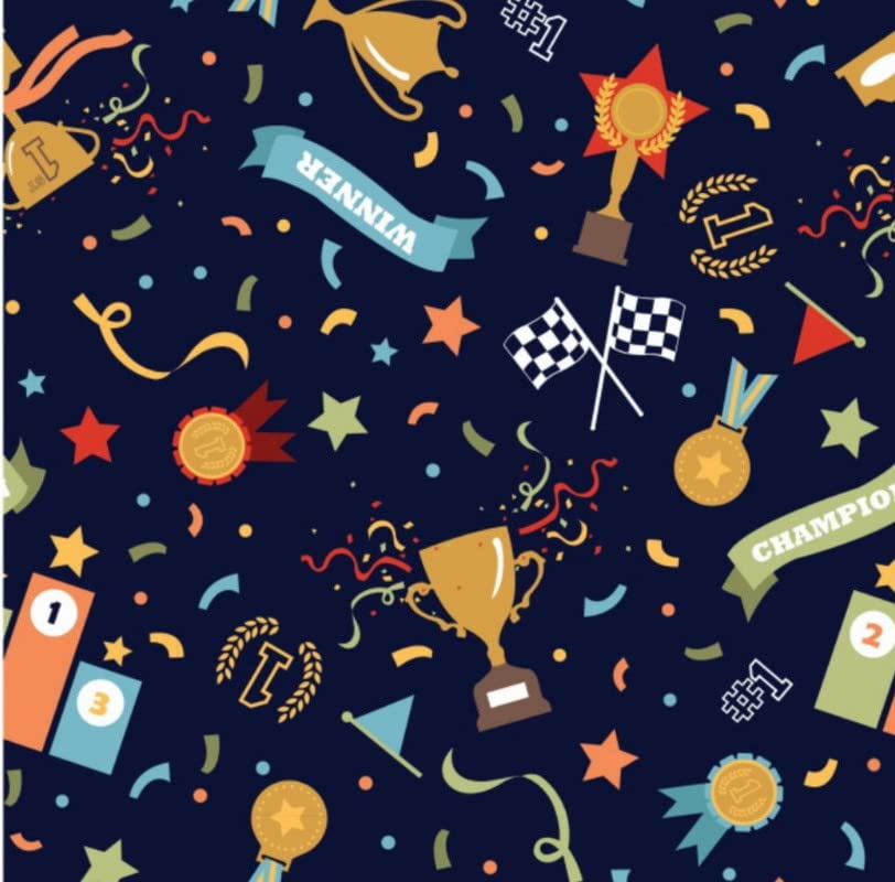 The Craft Cotton Co -Team Player Sports Winners Cup Cotton Fabric by 0.5 Metres, Navy Color, 110cm Wide, 100% Cotton Children's Craft Fabric Quilting, Sewing, Dressmaking