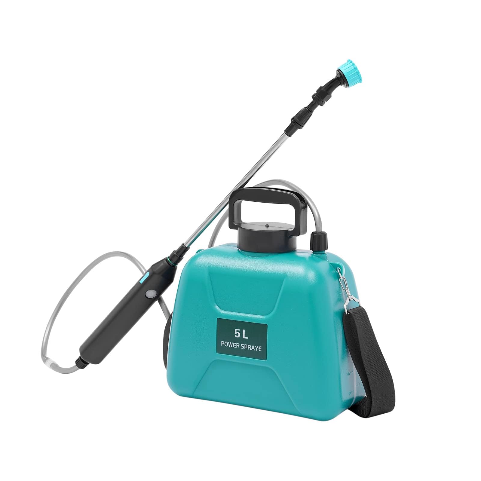 Spruzzatore da giardino a batteria da 5 l, con batteria ricaricabile da 2400 mAh, tracolla e bacchetta telescopica per prato, patio e pulizia
