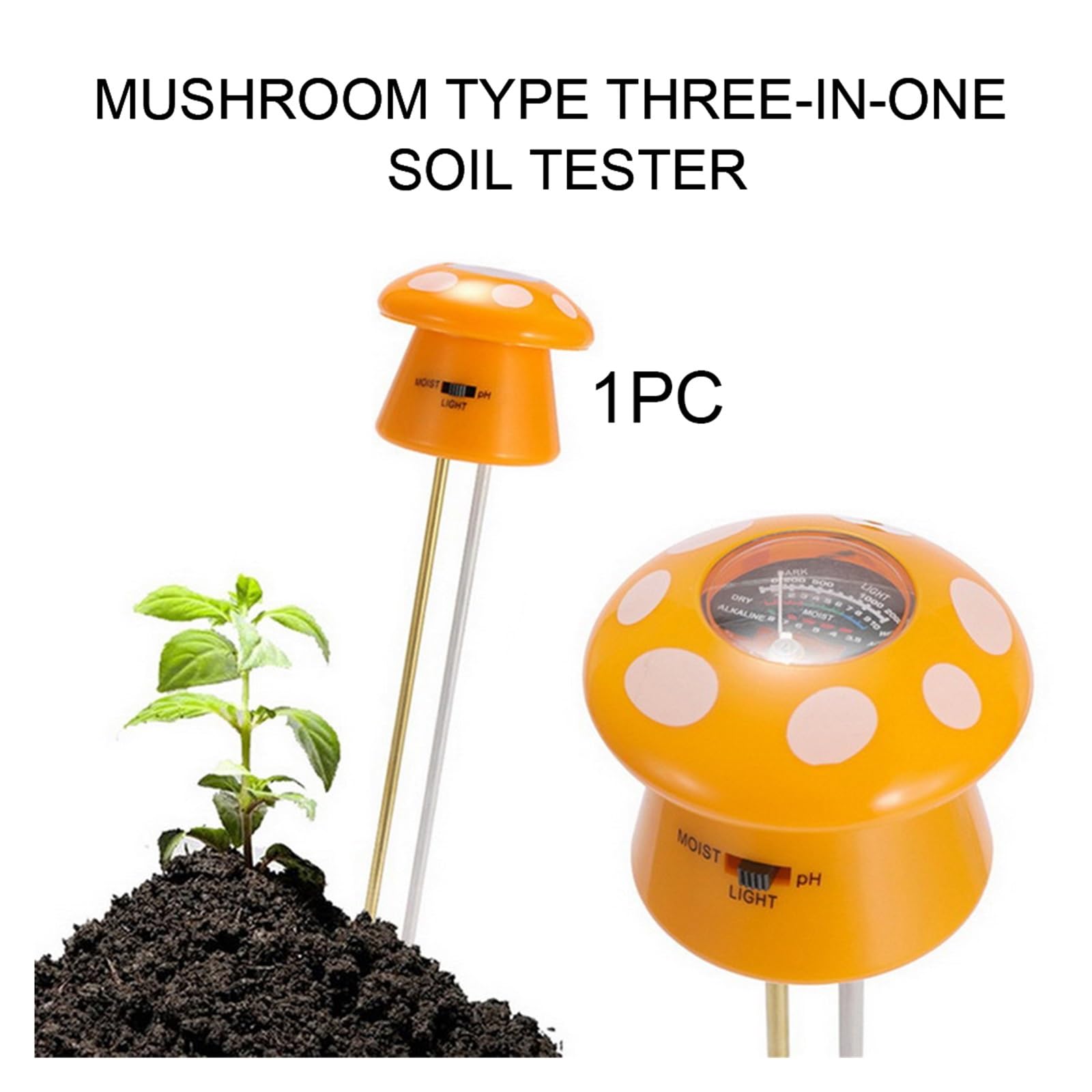 Misuratore di umidità del suolo Carino 3 in 1 misura vaso di fiori giardino esterno PH fattoria forma di fungo umidità prato suolo metro luce pianta da interno facile da usare Affidabile e preciso
