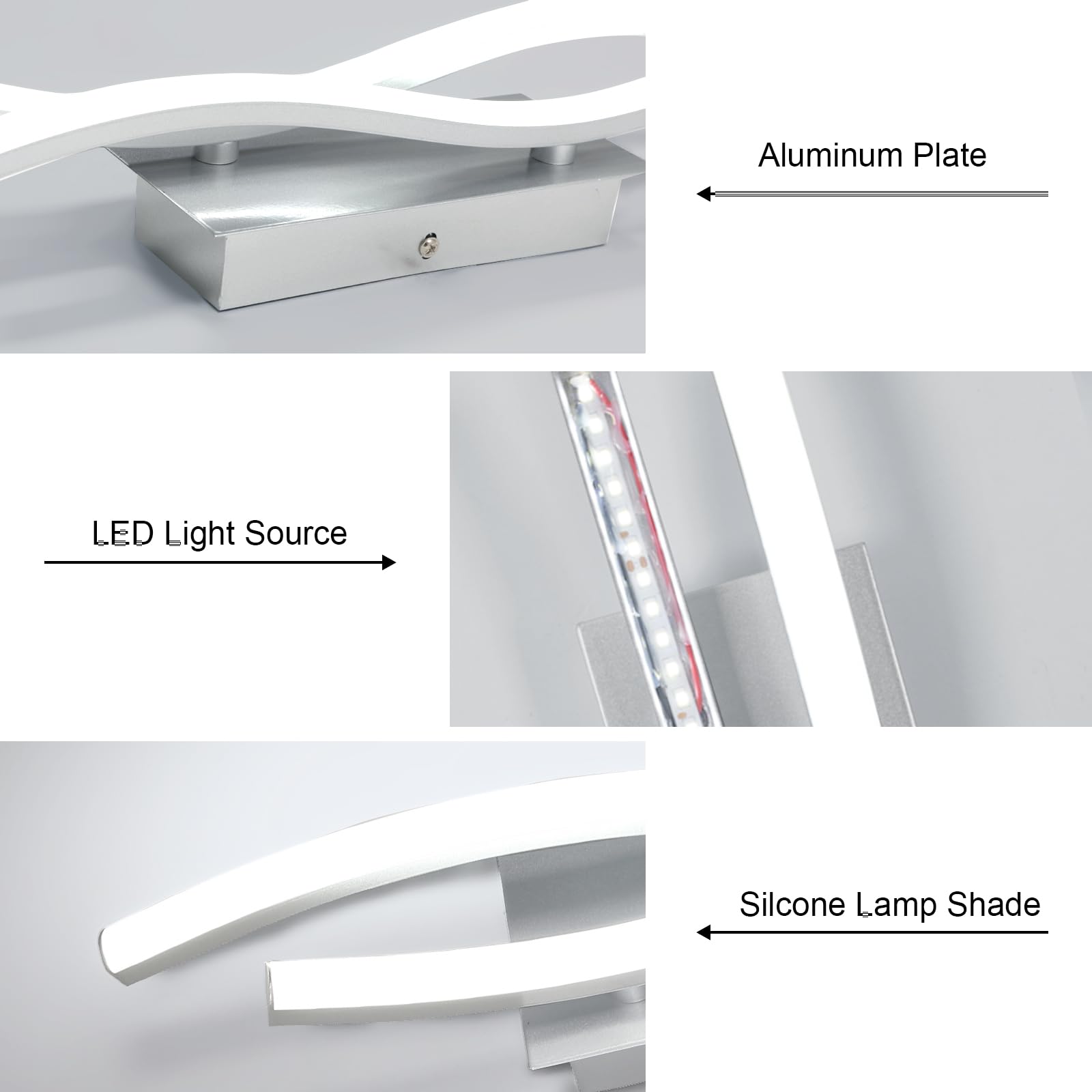 Comely 2 Pezzi Applique da Interno LED, 14W 1575LM Moderna Lampada da Parete per Interni, Lampada a Muro per Soggiorno Camera da Letto, Luce ianca 6500K, Argento, 41cm