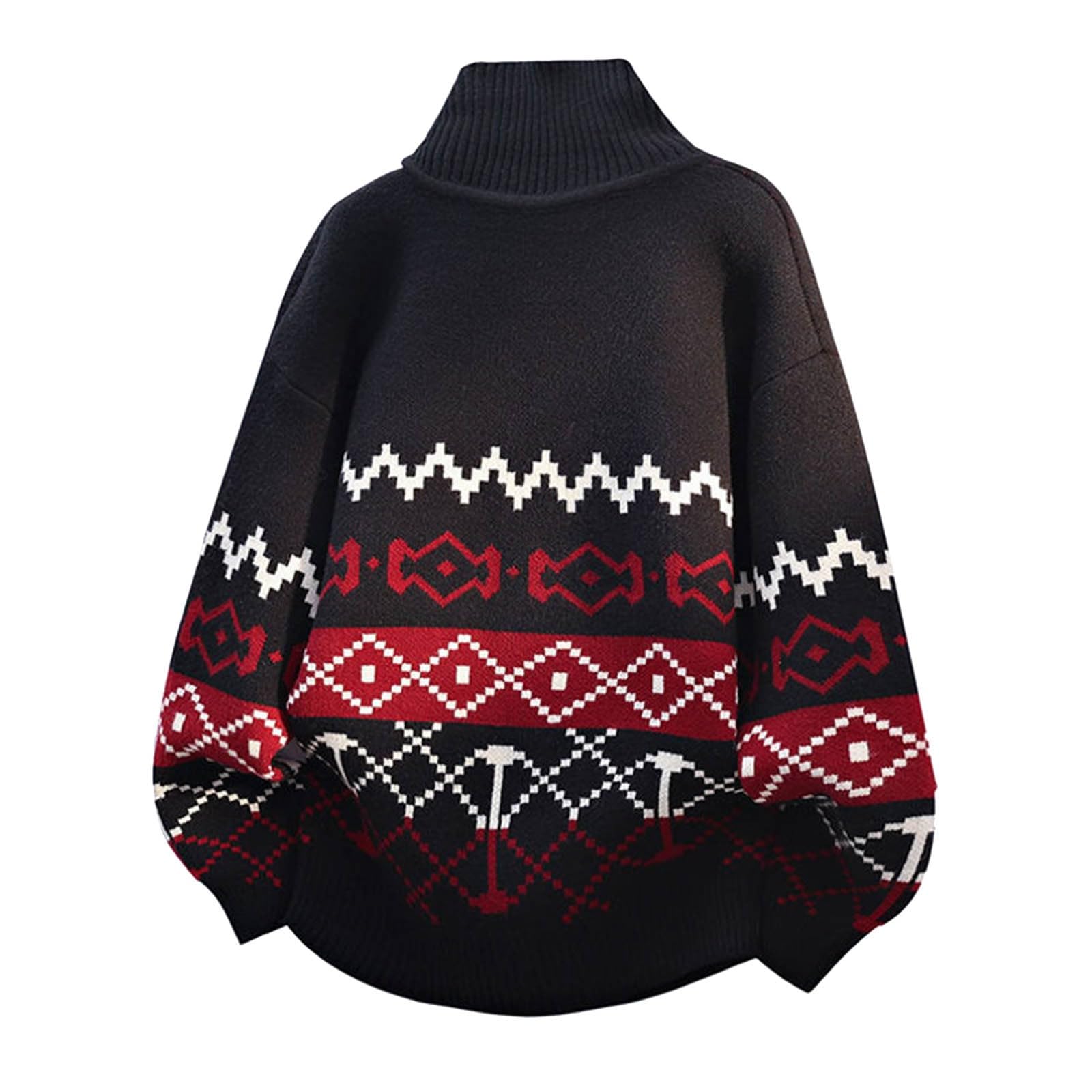 Generisch Winterpullover Herren - Weihnachtspullover Männer Modischer Strickpullover mit Schalkragen für Herbst und Winter warm dick langärmelig lässig bequem