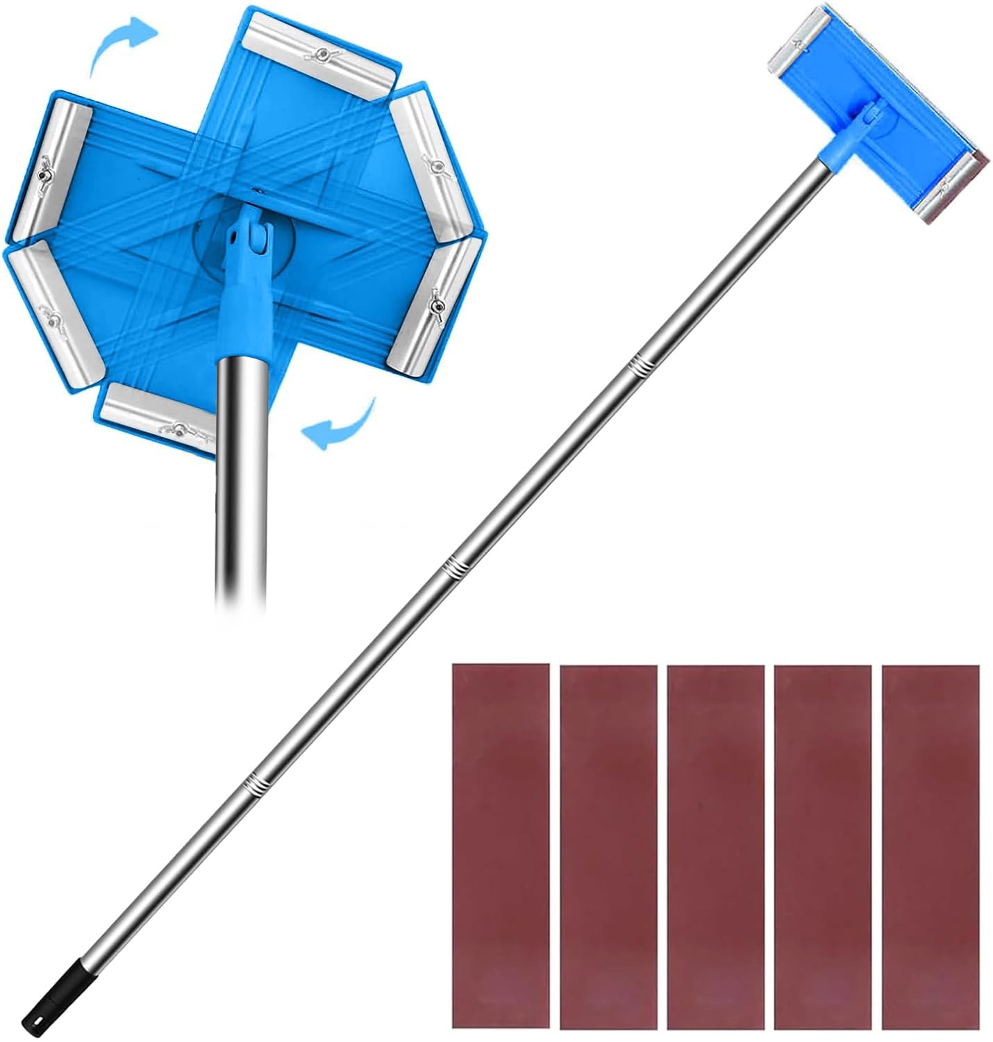 Wall Sander with Extension Pole, 5 Grit Sandpaper, Dual-Fixing Sanding Pad