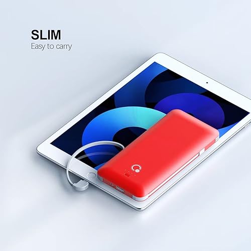 Miniatura 5 de Cargador portátil de 10000 mAh, banco de energía USB B C delgado, batería externa de 4 salidas con enchufe de pared de CA integrado, micro y USB C,